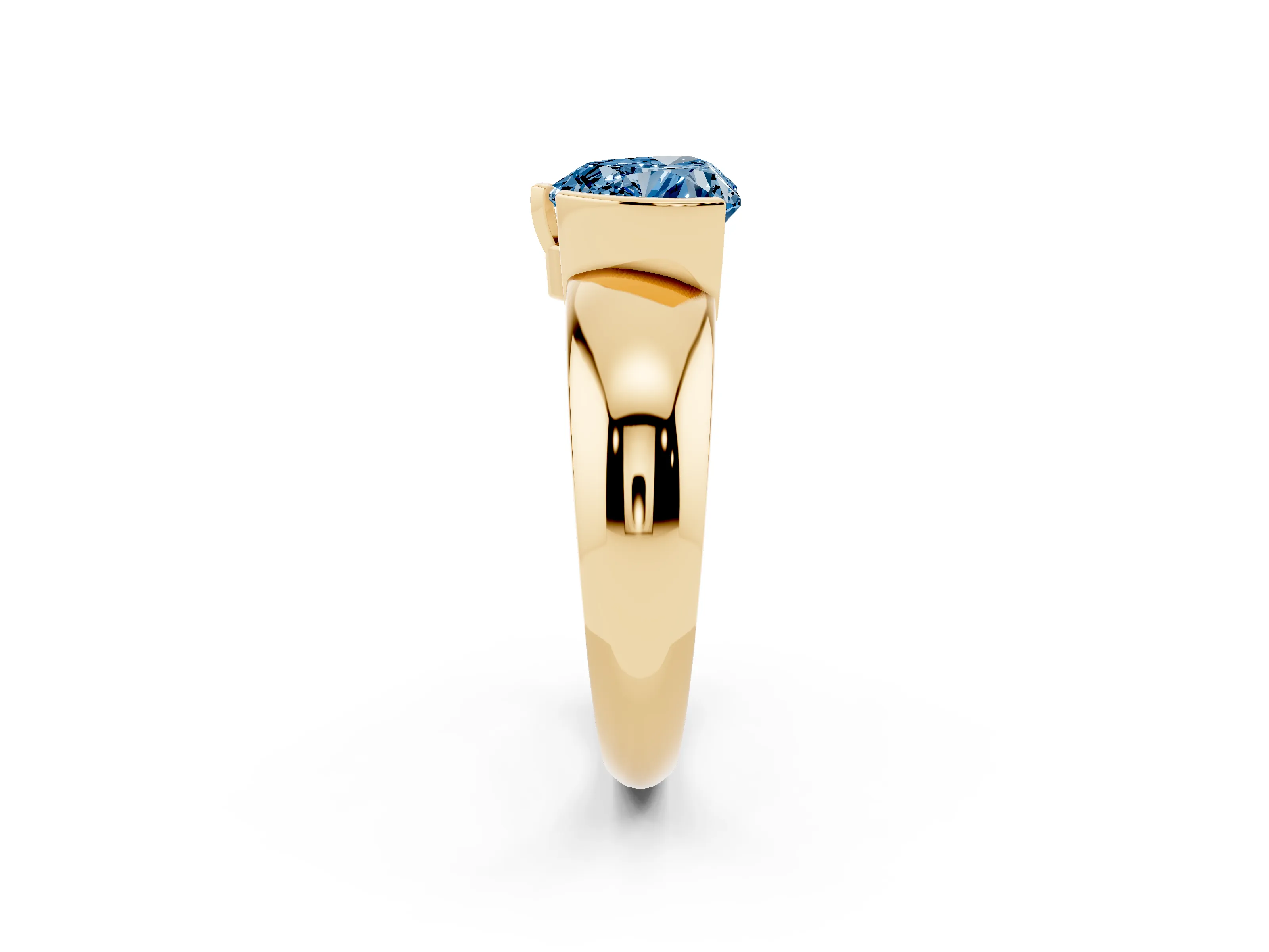 Fancy Blue Heart Cut Diamond Solitaire Tension Set Ring Set in Yellow gold with Wide Band