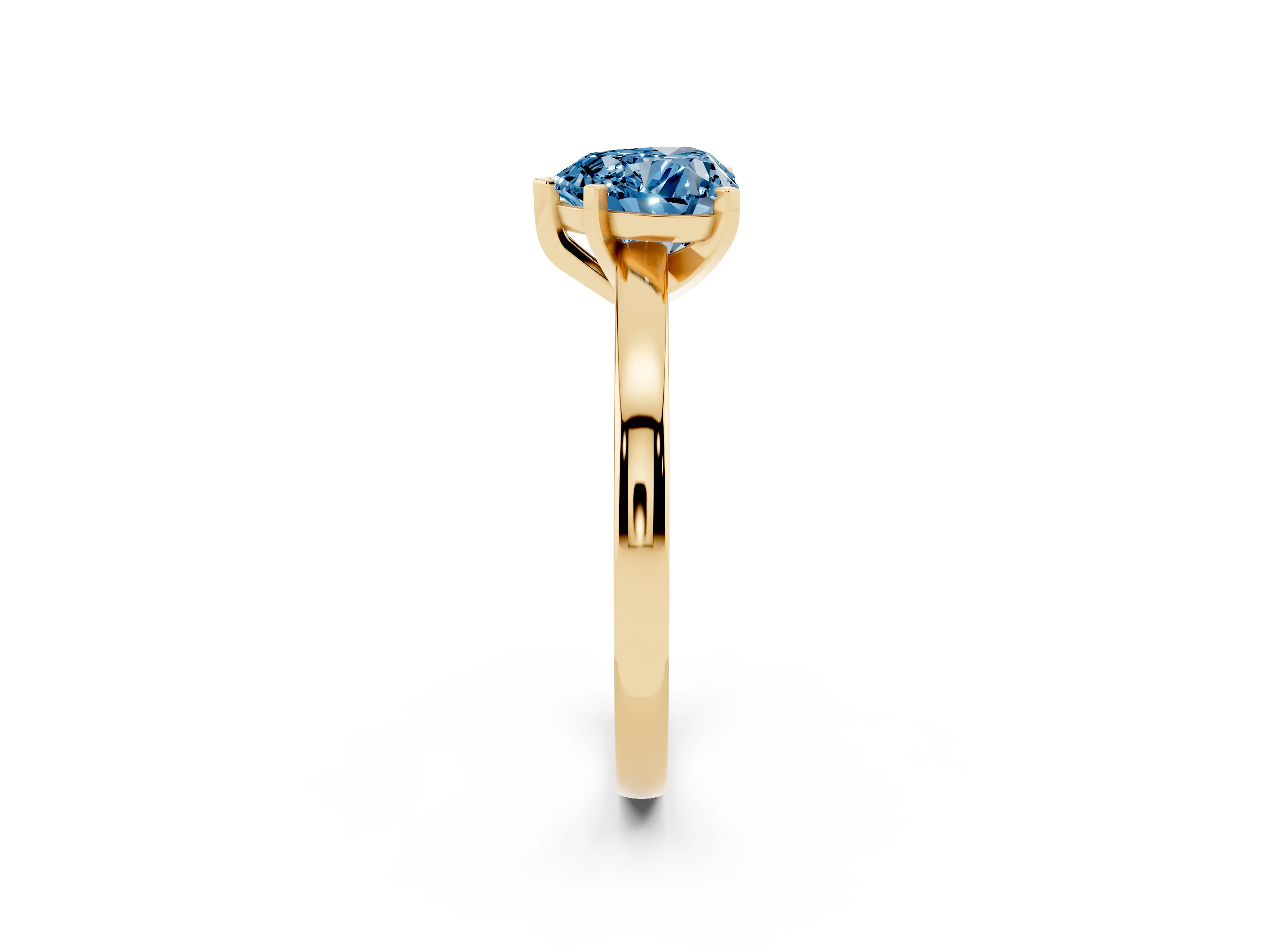 Fancy Blue Heart Cut Diamond Solitaire Engagement Ring Set in Yellow gold with Prong Setting on a Classic Band