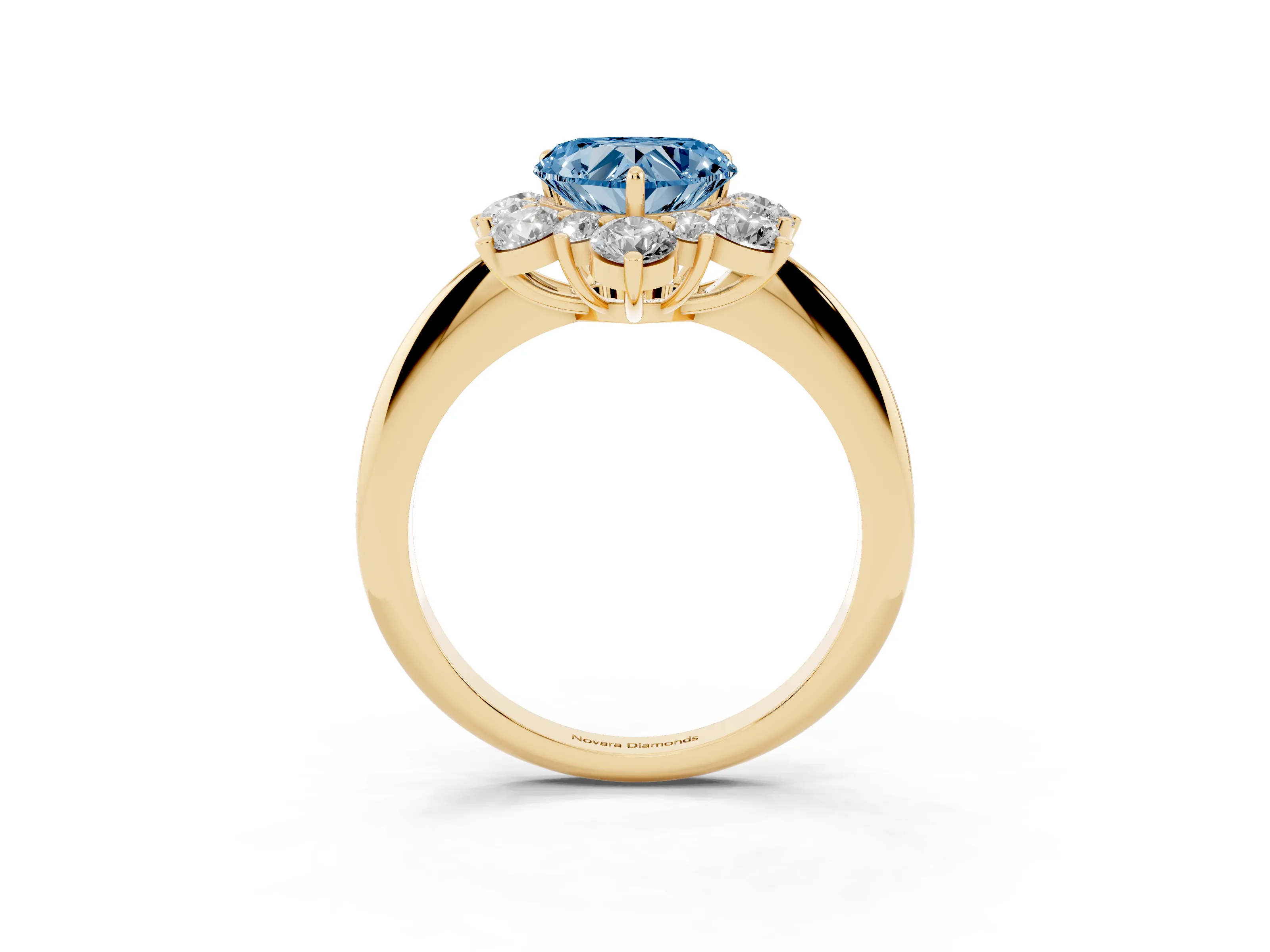 Fancy Blue Heart Cut Diamond Cluster Halo Ring Set in Yellow gold with Solitaire Band and Prong Setting