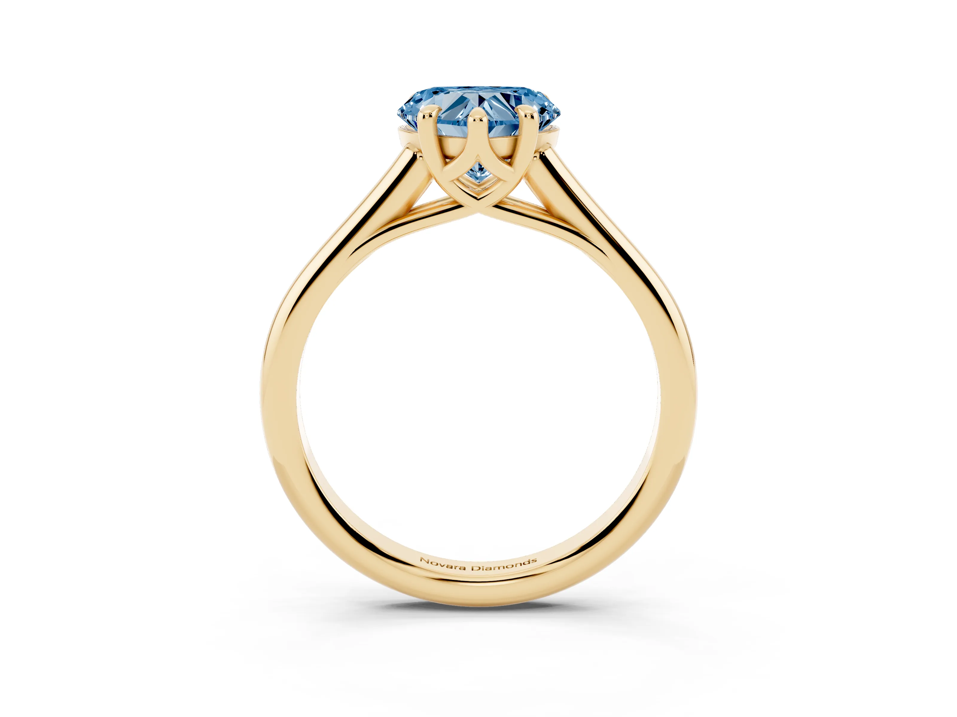 Fancy Blue Heart Cut Diamond Solitaire Engagement Ring Set in Yellow gold with Prong Setting and Plain Classic Band