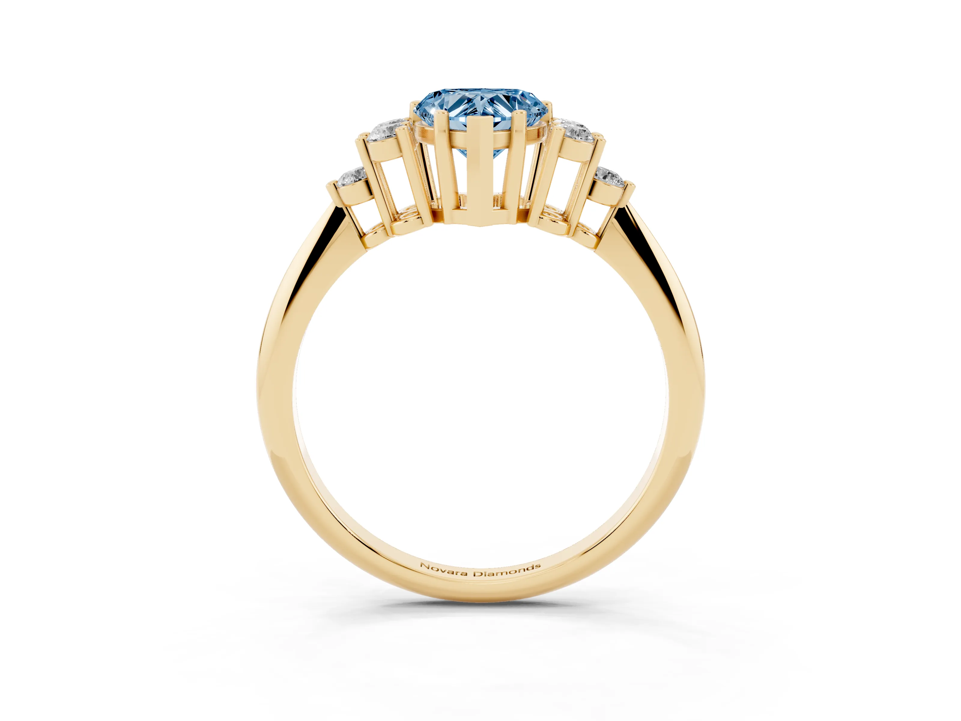 Fancy Blue Heart Cut Diamond Cluster Ring Set in Yellow gold with Plain Band and Prong Setting