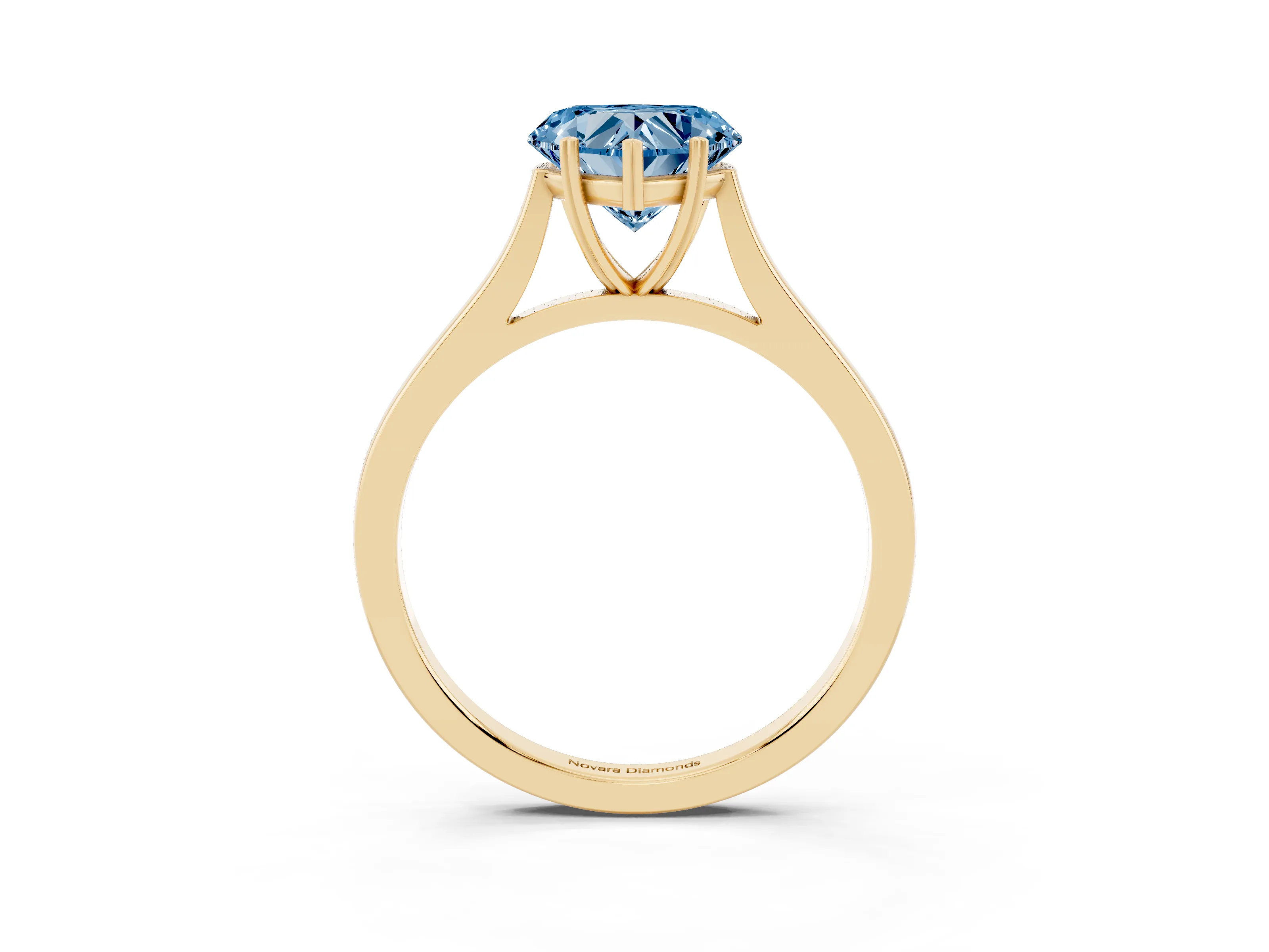 Fancy Blue Heart Cut Diamond Solitaire Heart Prong Engagement Ring Set in Yellow gold with Tapered Band