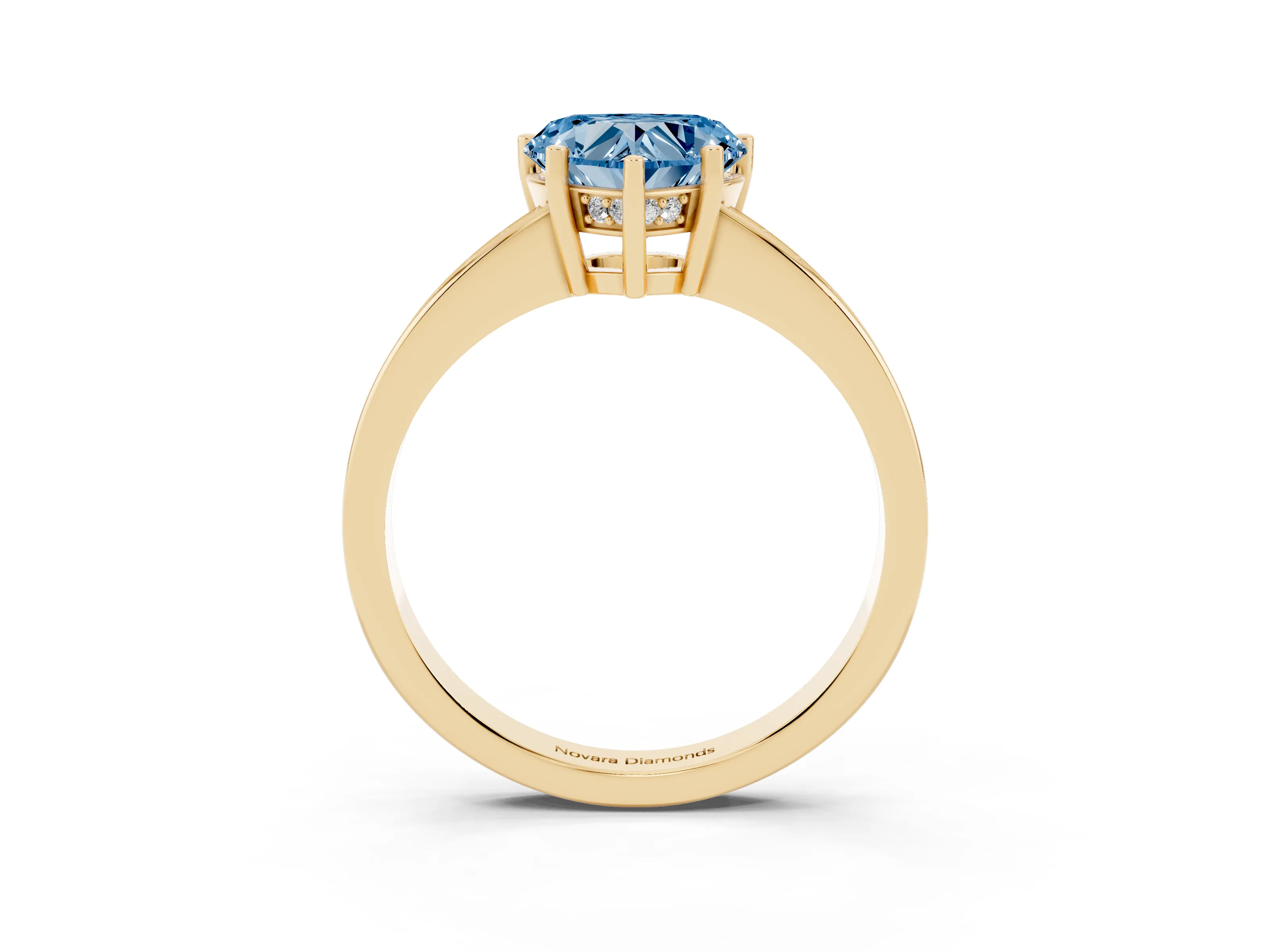 Fancy Blue Heart Cut Diamond Pavé Band Prong Set Solitaire Ring Set in Yellow gold