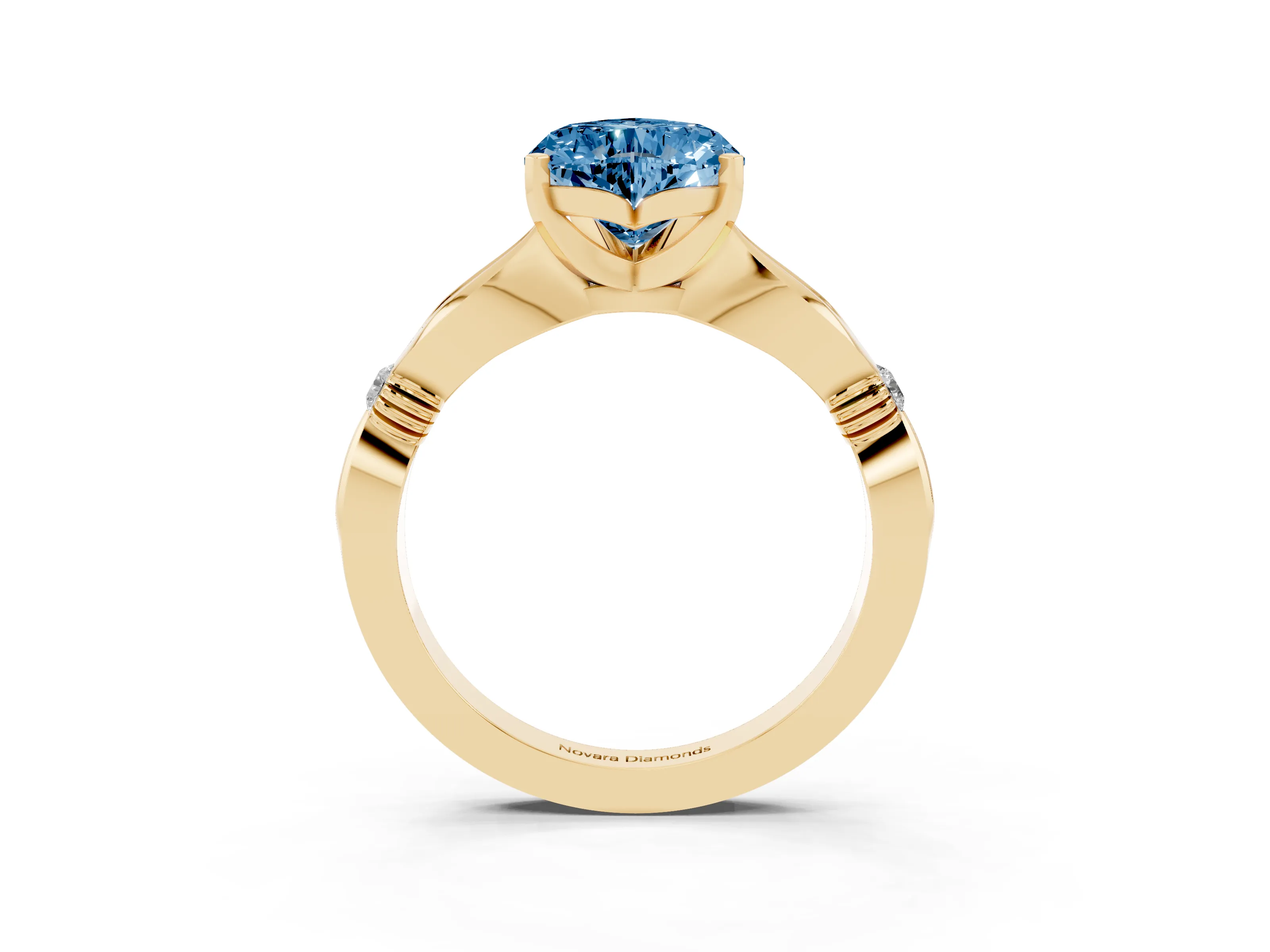 Fancy Blue Heart Cut Diamond Solitaire Twisted Band Ring Set in Yellow gold with Accent Stones and Prong Setting