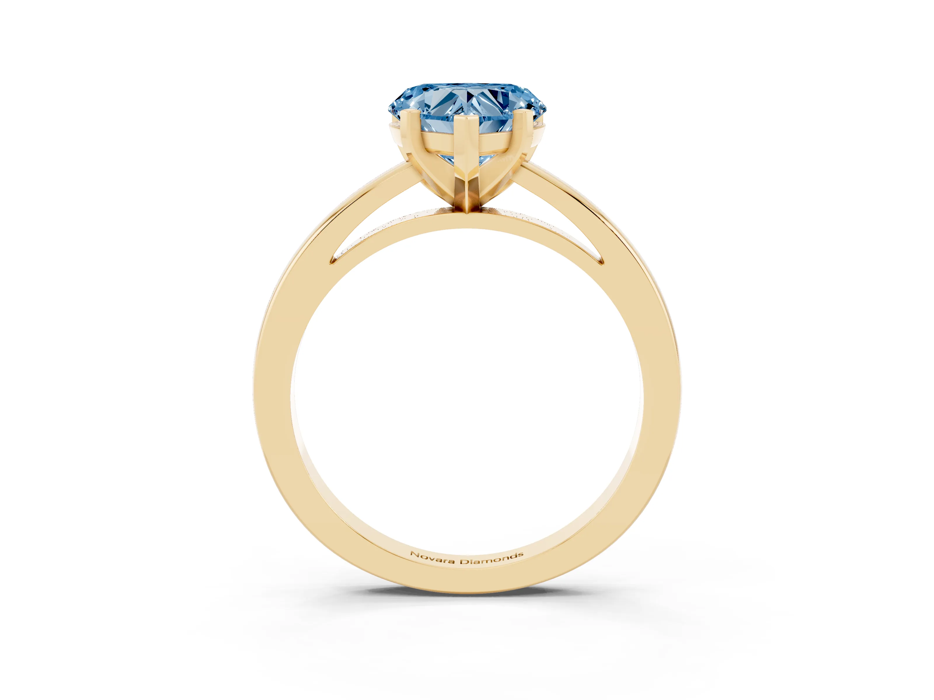 Fancy Blue Heart Cut Diamond Solitaire Engagement Ring Set in Yellow gold with Prong Setting on a Classic Band