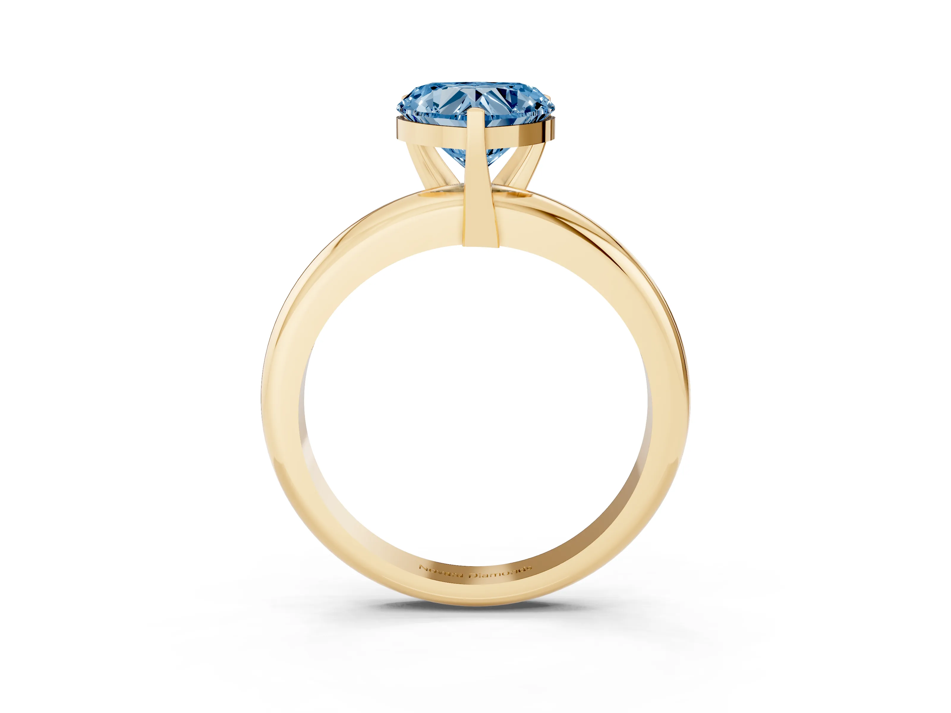 Fancy Blue Heart Cut Diamond Solitaire Engagement Ring Set in Yellow gold with Round Band and Prong Setting