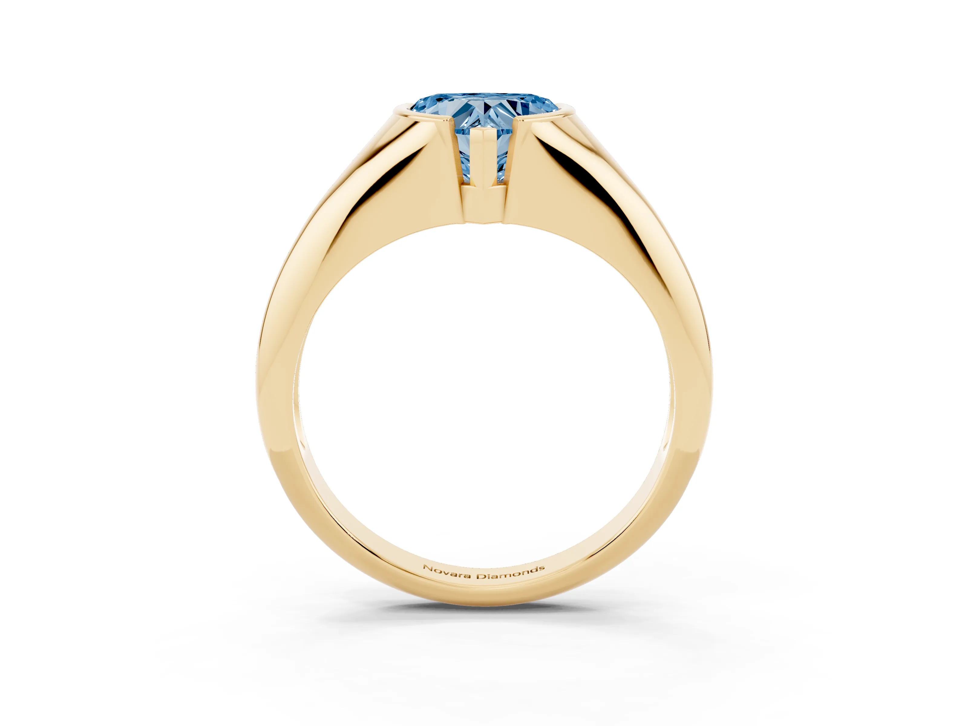 Fancy Blue Heart Cut Diamond Solitaire Tension Set Ring Set in Yellow gold