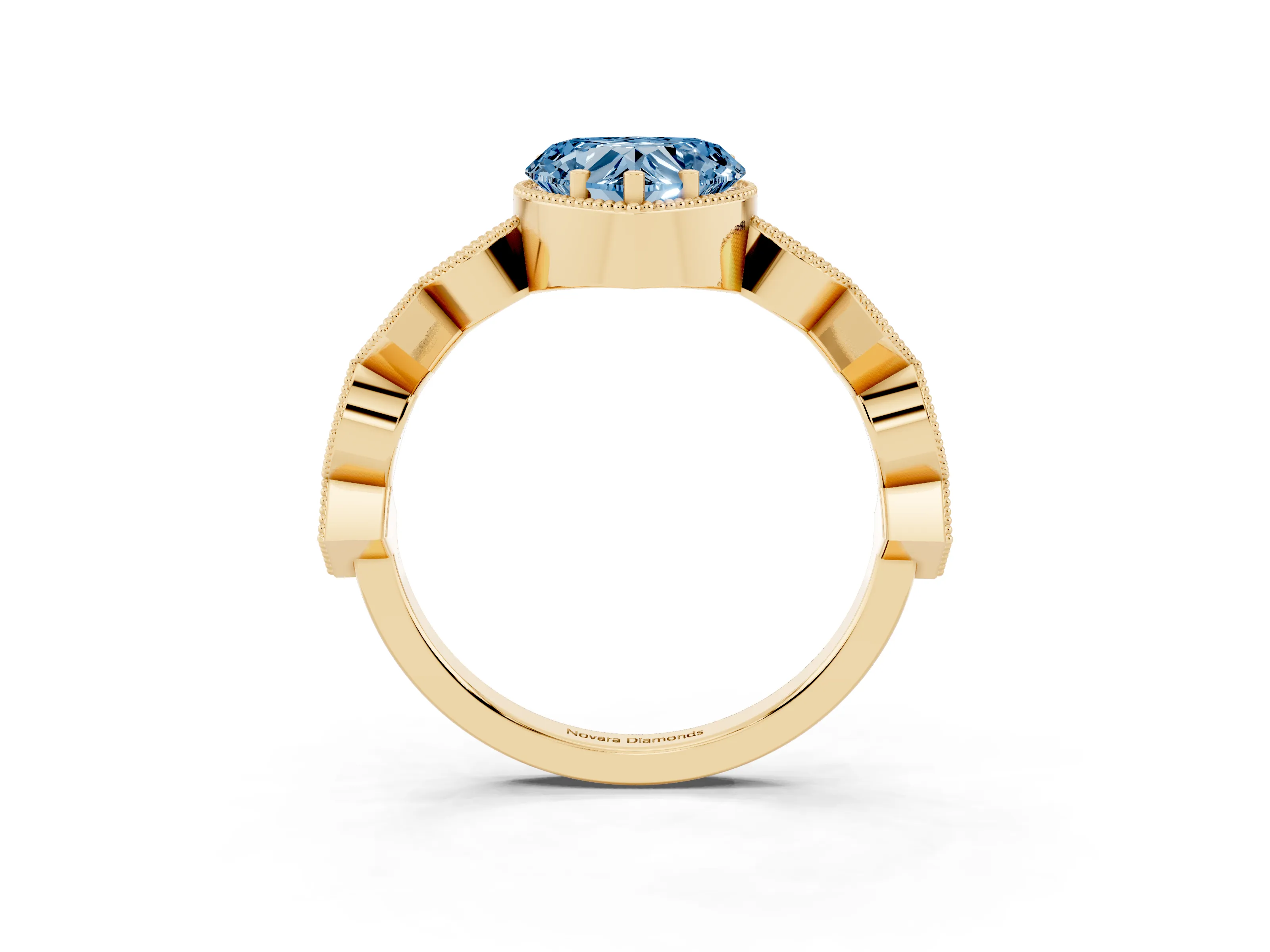 Fancy Blue Heart Cut Diamond Milgrain Marquise Twist Band Ring Set in Yellow gold with Prong Setting