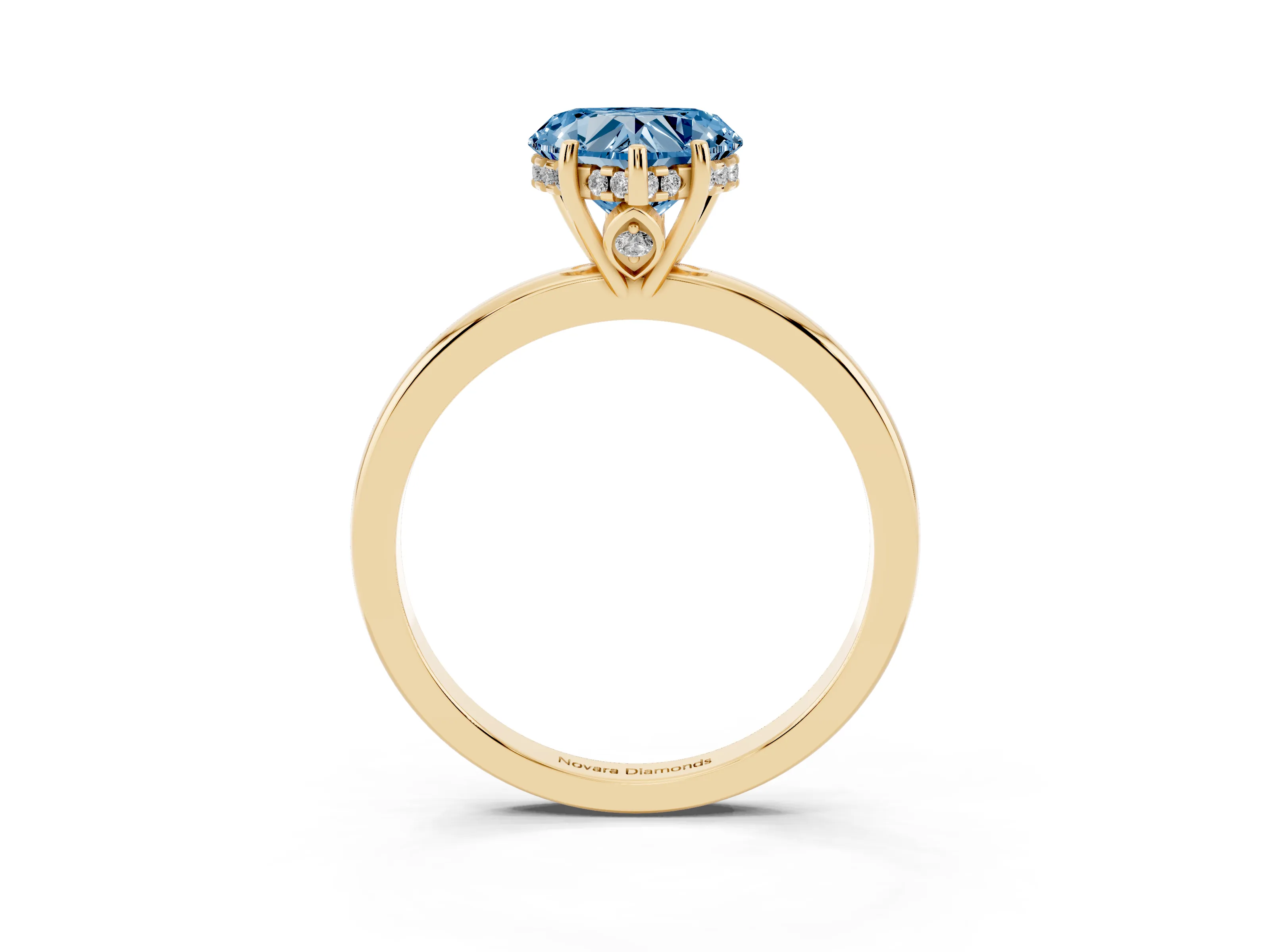 Fancy Blue Heart Cut Diamond Solitaire Ring Set in Yellow gold with Plain Band and Prong Setting