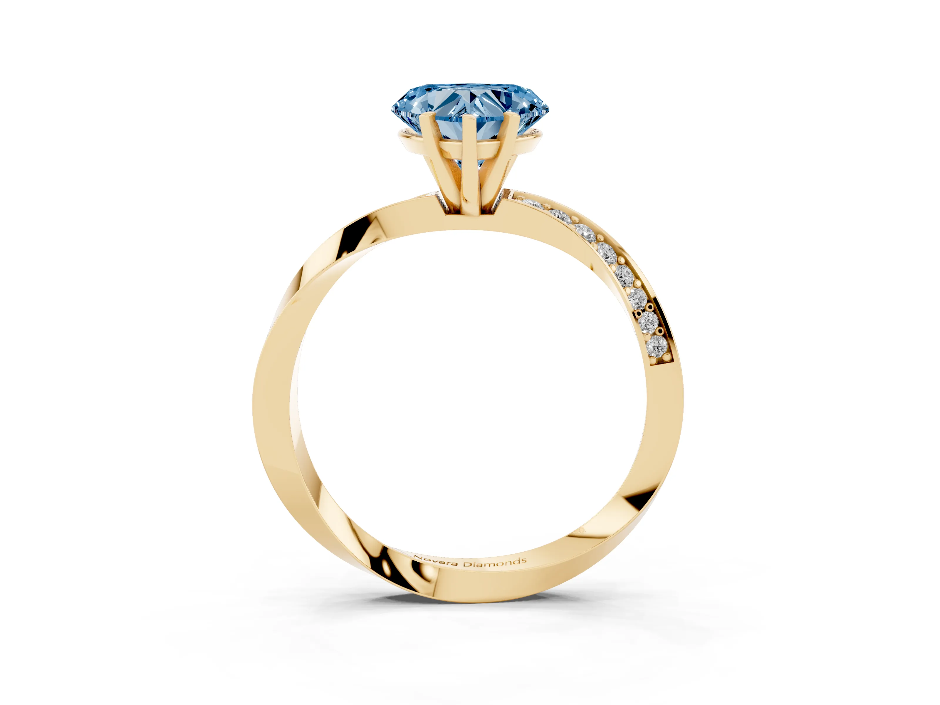 Fancy Blue Heart Cut Diamond Engagement Ring Set in Yellow gold with Side Stone Accents and Prong Setting