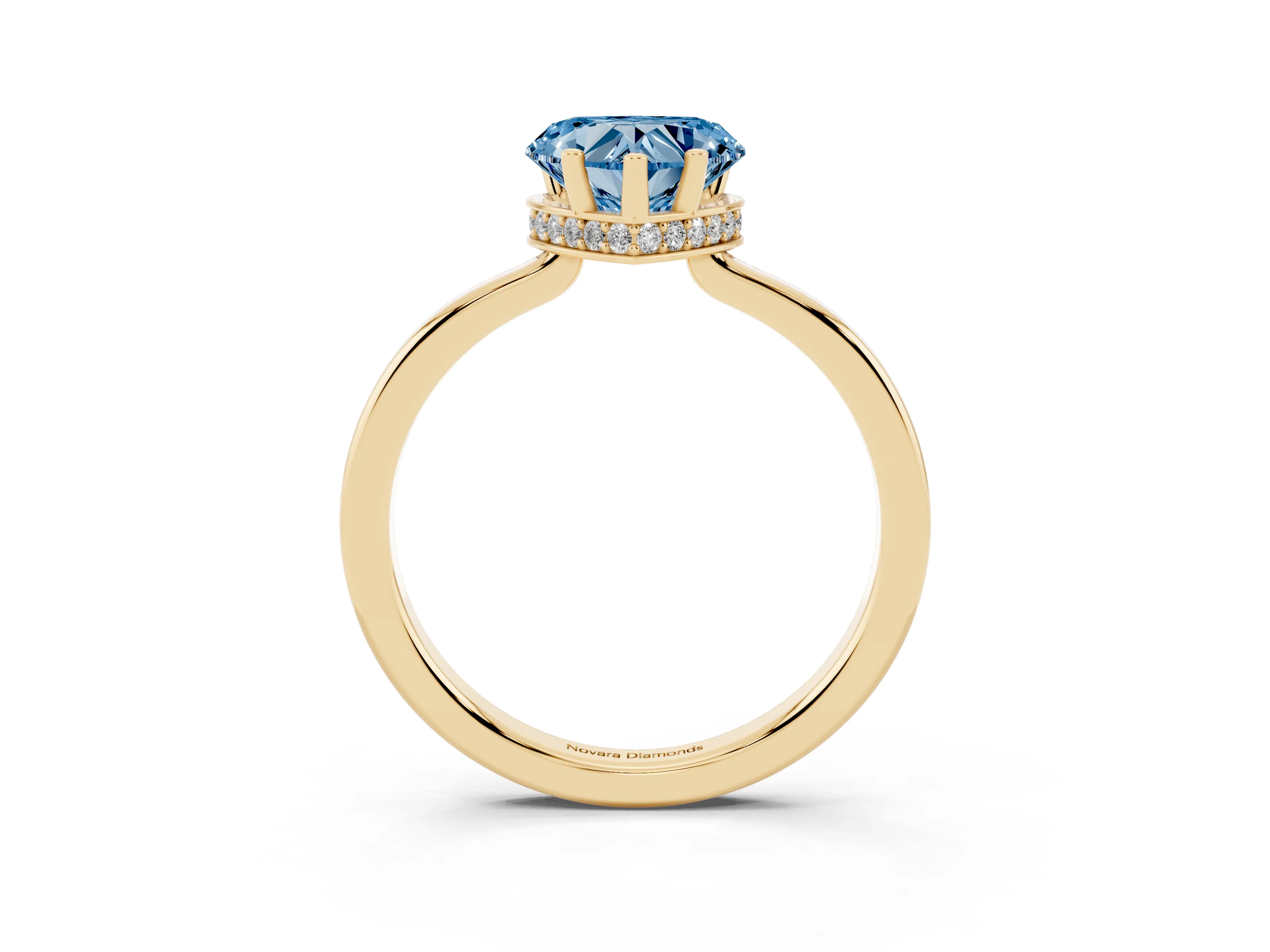 Fancy Blue Heart Cut Diamond Solitaire Engagement Ring Set in Yellow gold with Prong Setting on a Plain Band
