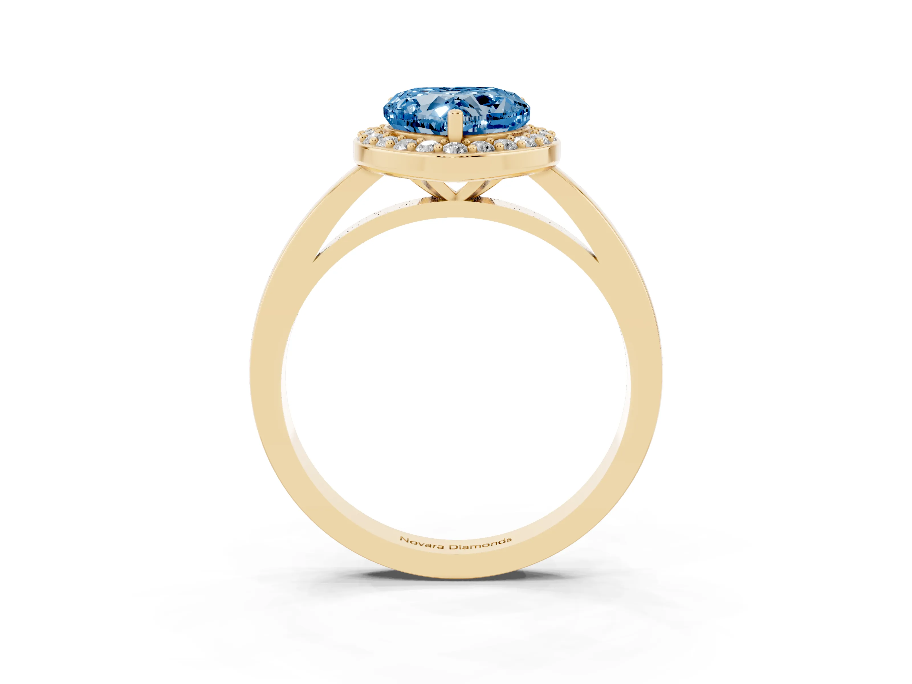 Fancy Blue Heart Cut Diamond Halo Ring Set in Yellow gold with Solitaire Band and Prong Setting