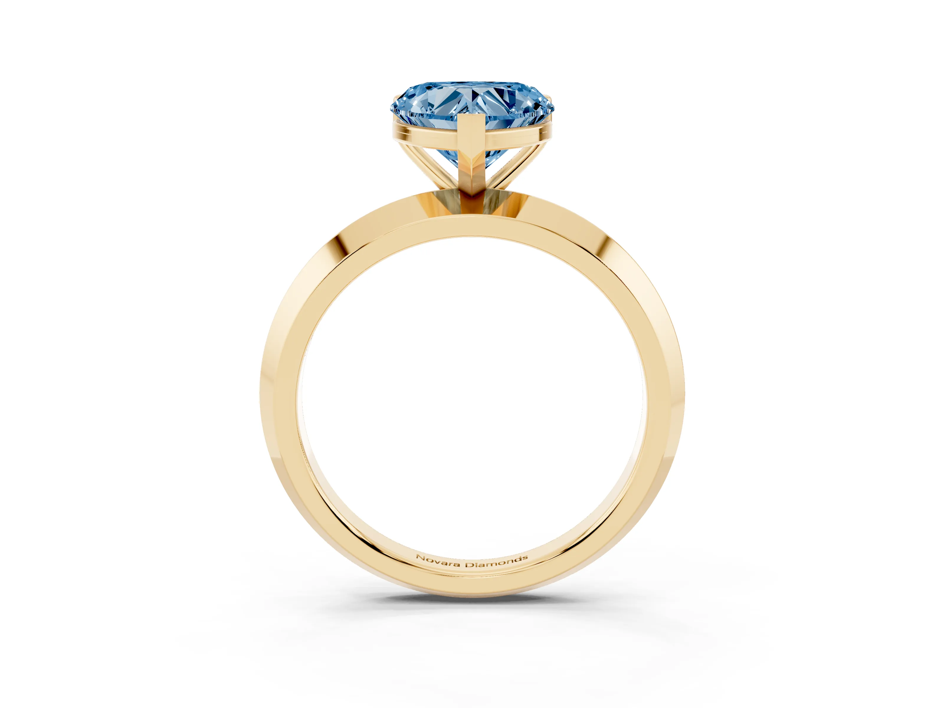 Fancy Blue Heart Cut Diamond Solitaire Engagement Ring Set in Yellow gold with Flat Band and Prong Setting