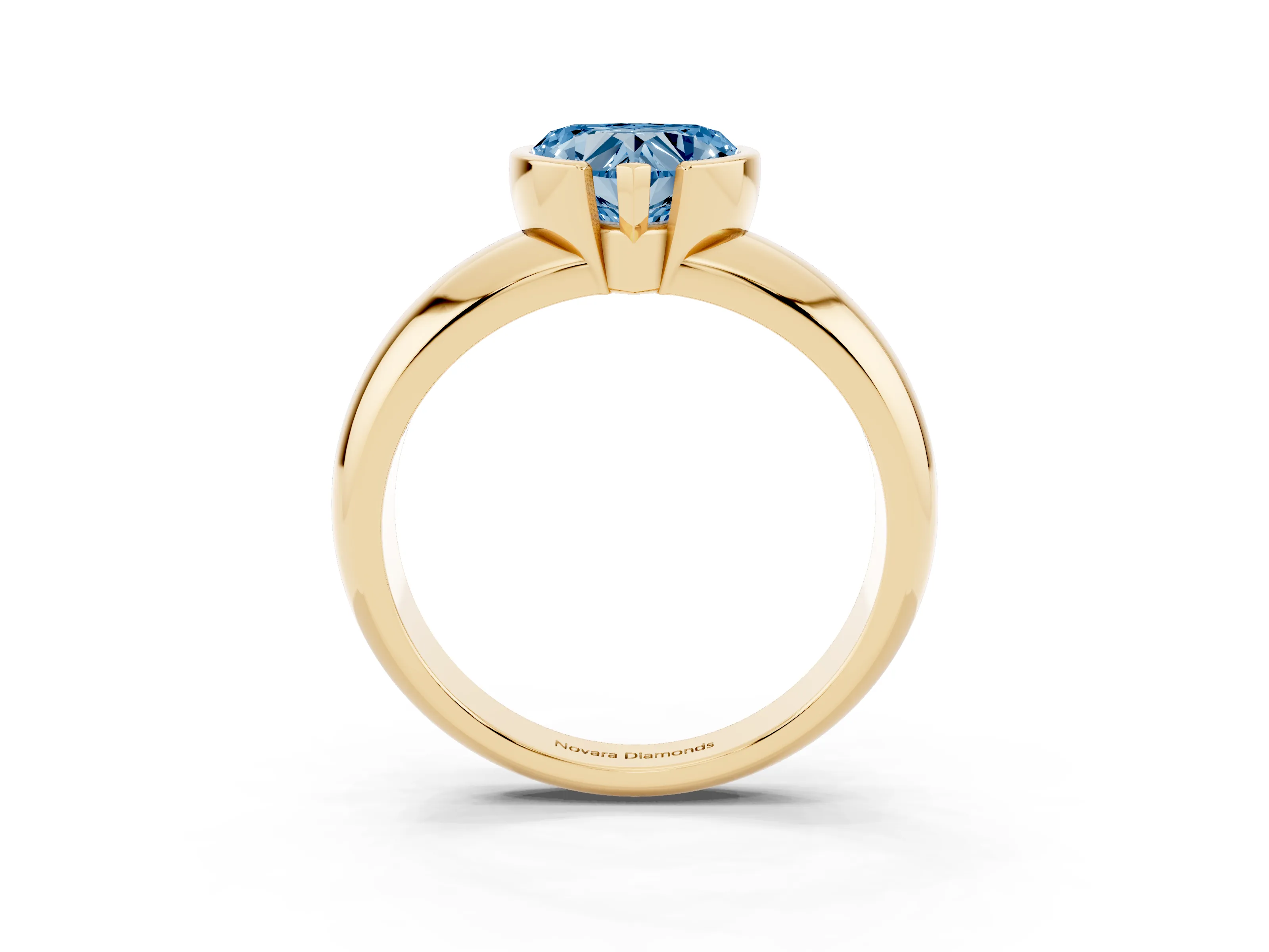 Fancy Blue Heart Cut Diamond Solitaire Tension Set Ring Set in Yellow gold with Wide Band