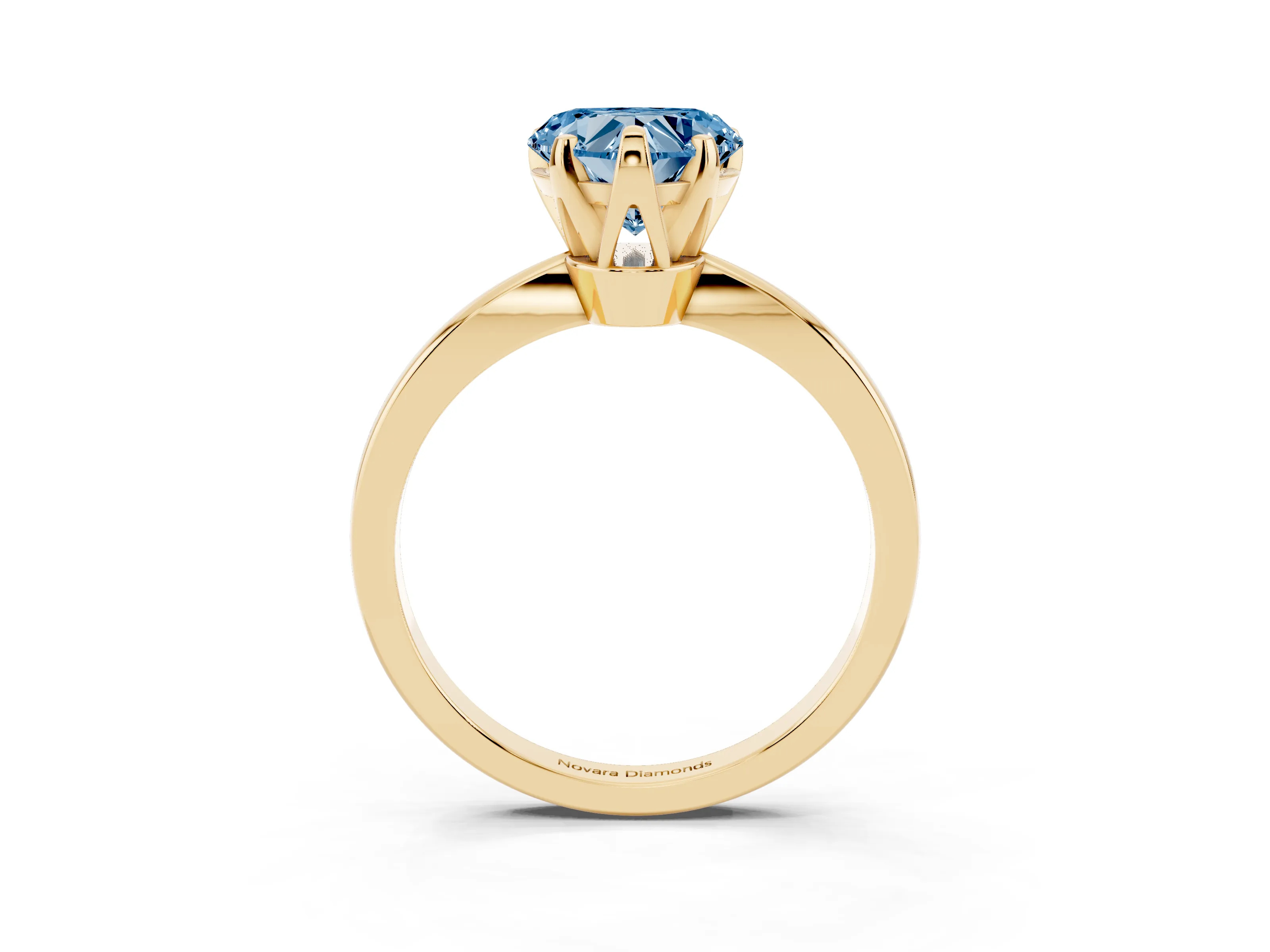Fancy Blue Heart Cut Diamond Solitaire Engagement Ring Set in Yellow gold with Slim Tapered Solitaire Band