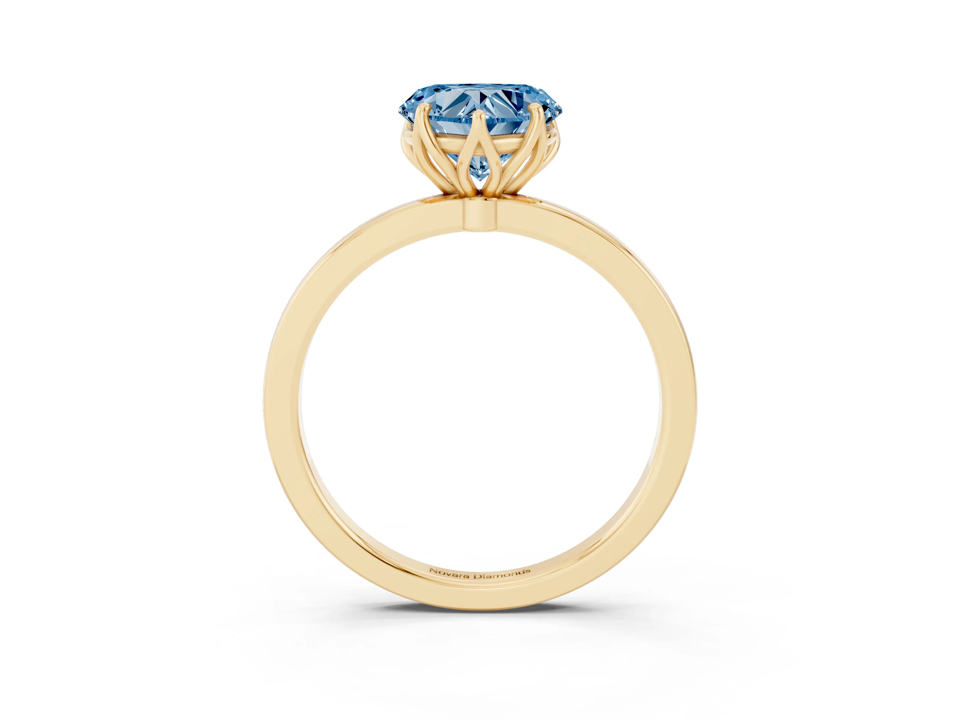 Fancy Blue Heart Cut Diamond Solitaire Ring Set in Yellow gold with Prong Setting and Thin Polished Band