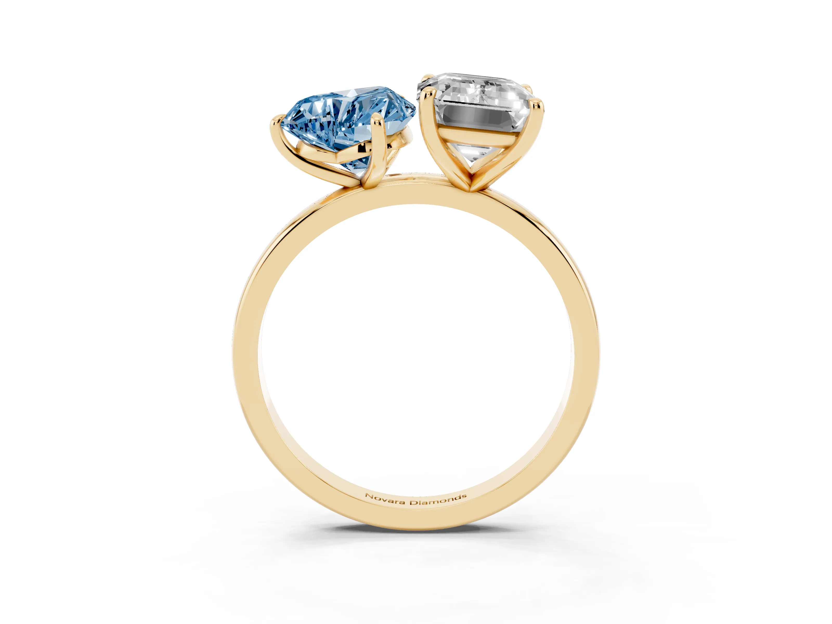 Fancy Blue Heart Cut and Emerald Cut Toi Moi Ring Set in Yellow gold with Prong Setting