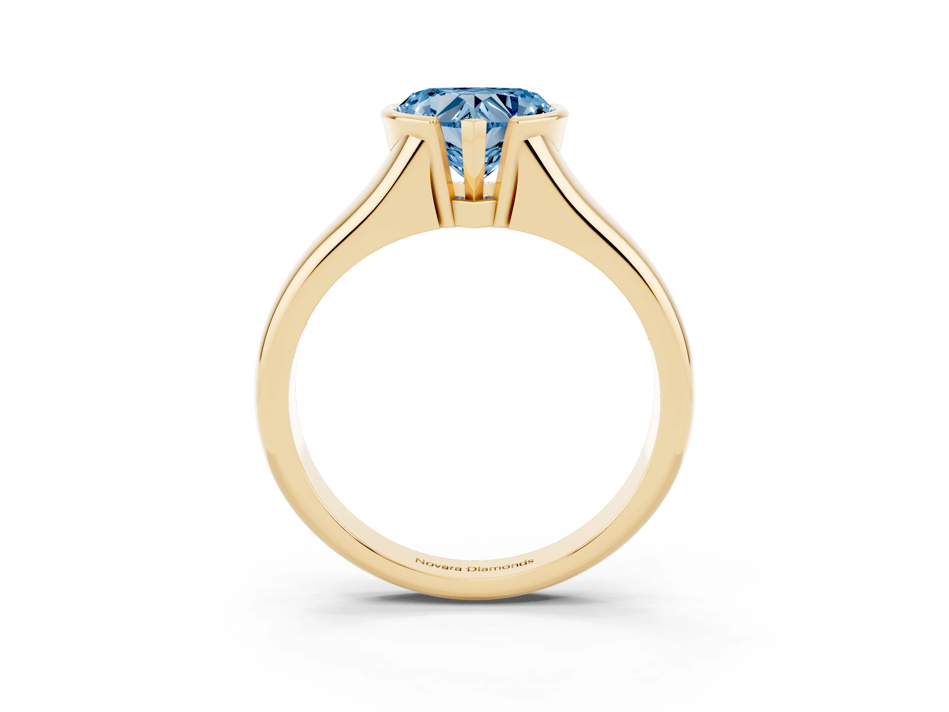 Fancy Blue Heart Cut Diamond Solitaire Tension Set Ring Set in Yellow gold with Split Shank Band