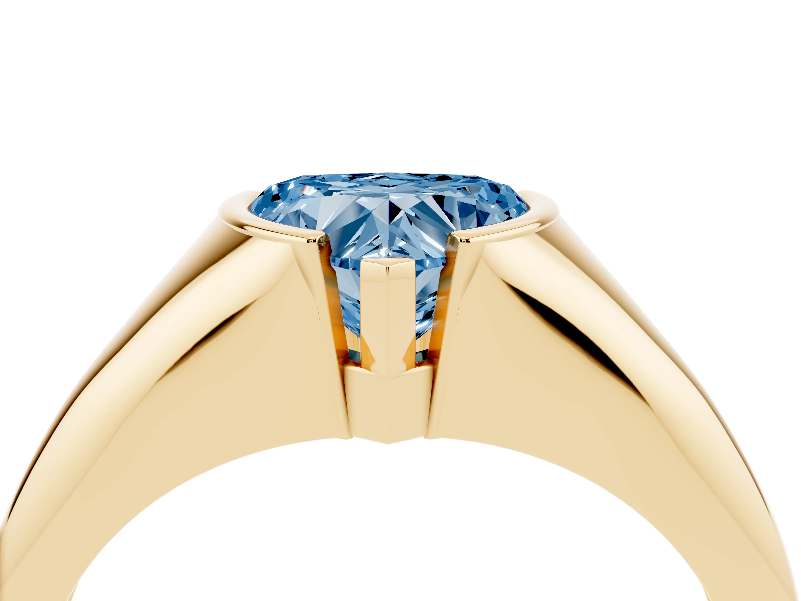 Fancy Blue Heart Cut Diamond Solitaire Tension Set Ring Set in Yellow gold