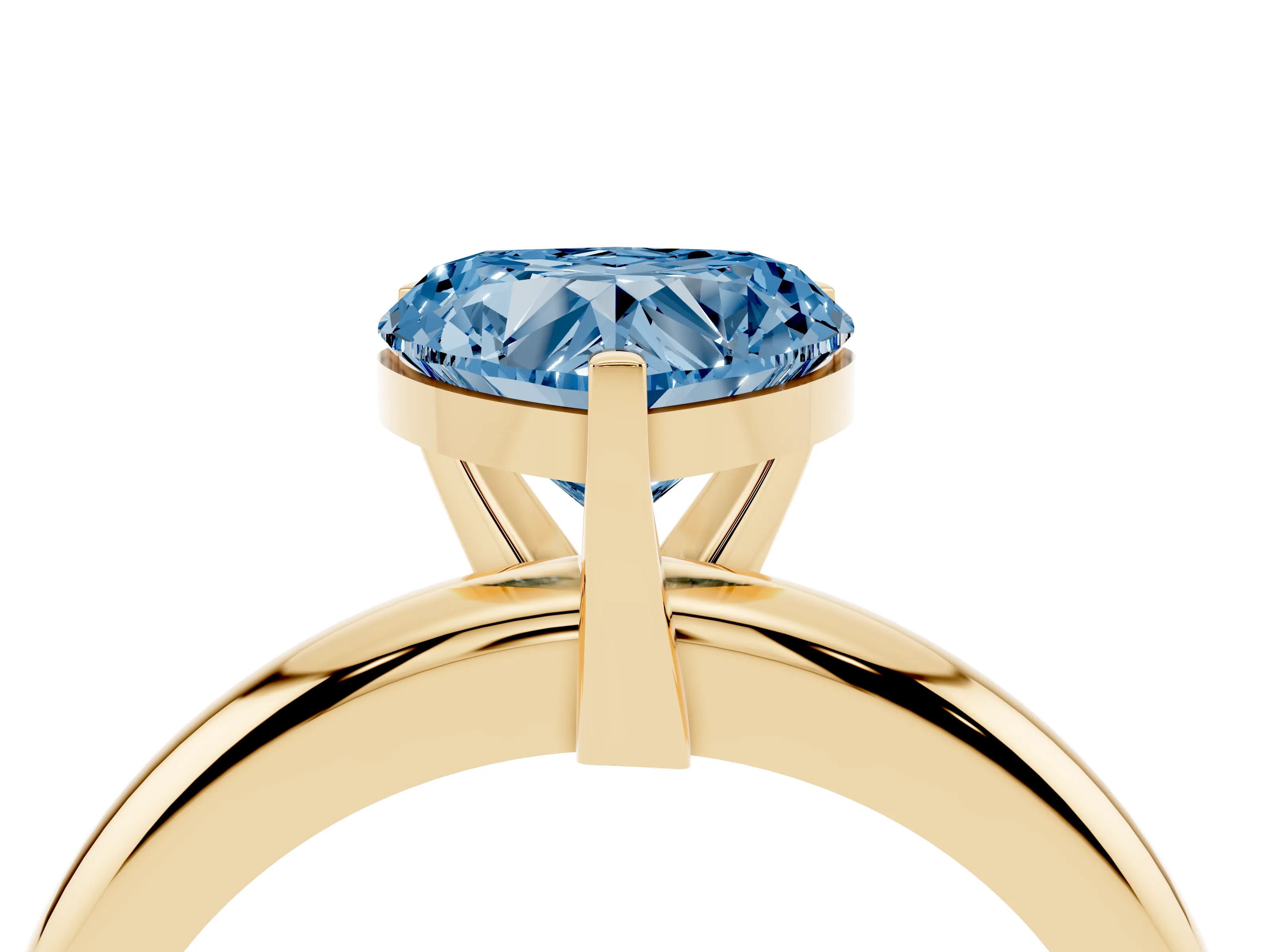 Fancy Blue Heart Cut Diamond Solitaire Engagement Ring Set in Yellow gold with Round Band and Prong Setting