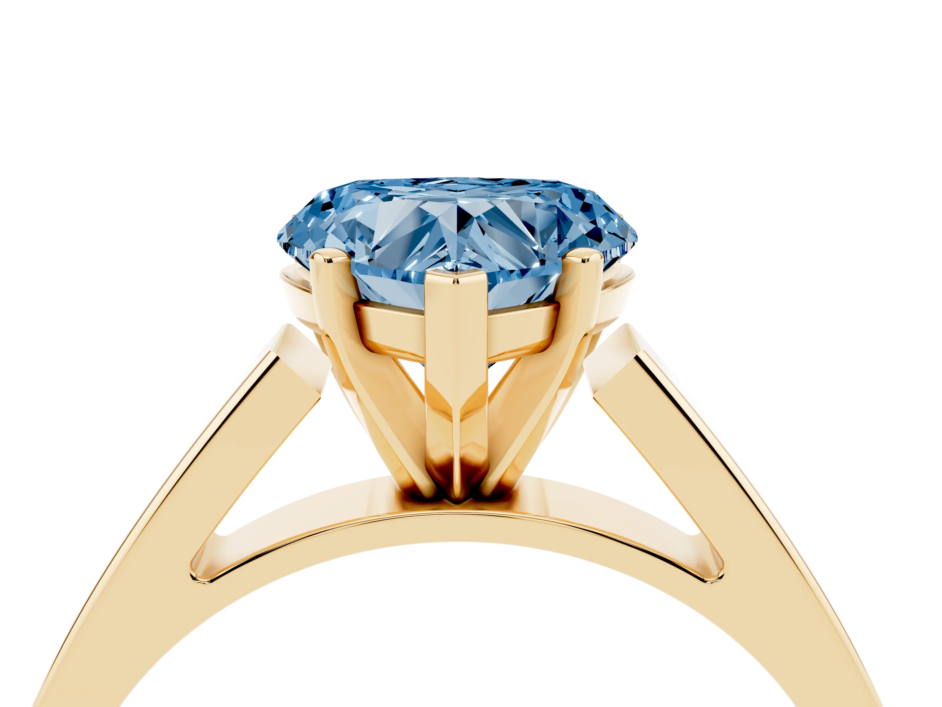 Fancy Blue Heart Cut Diamond Solitaire Engagement Ring Set in Yellow gold with Prong Setting and Tapered Band