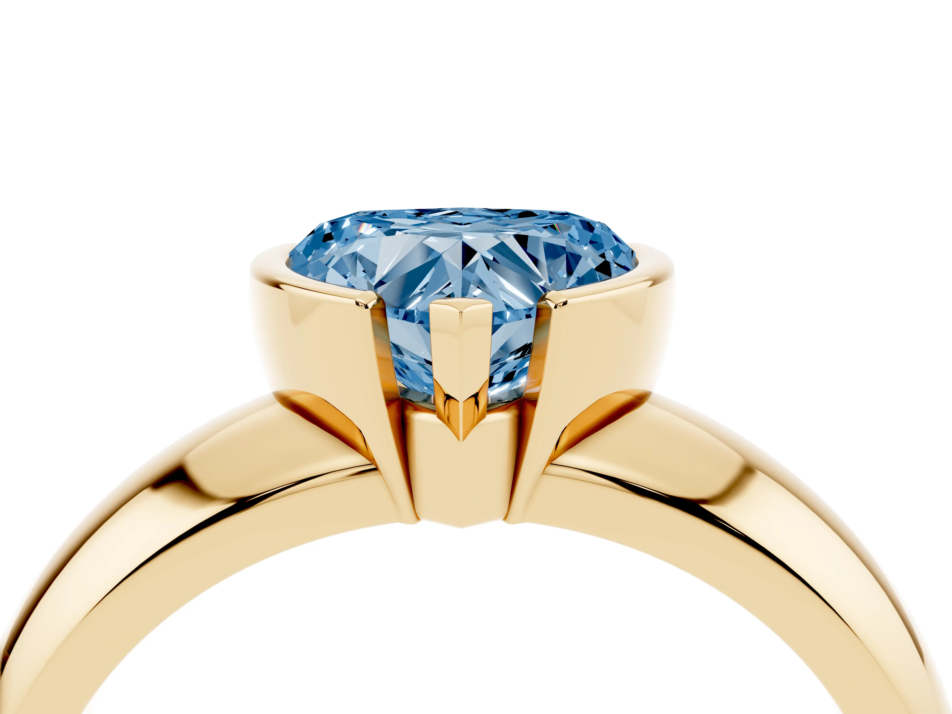 Fancy Blue Heart Cut Diamond Solitaire Tension Set Ring Set in Yellow gold with Wide Band
