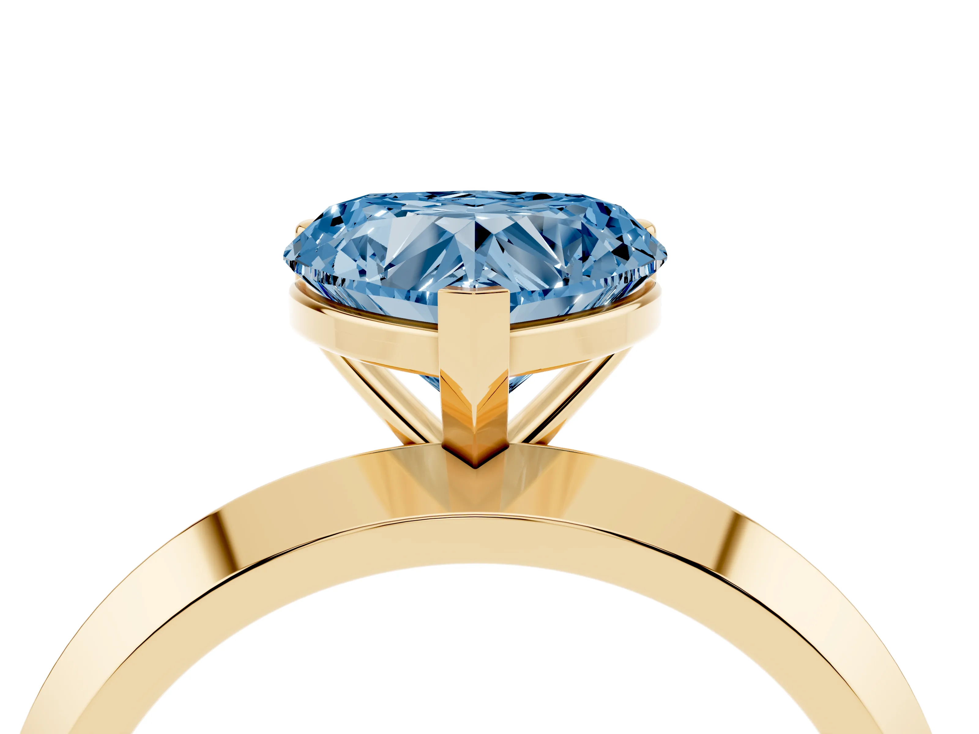 Fancy Blue Heart Cut Diamond Solitaire Engagement Ring Set in Yellow gold with Flat Band and Prong Setting