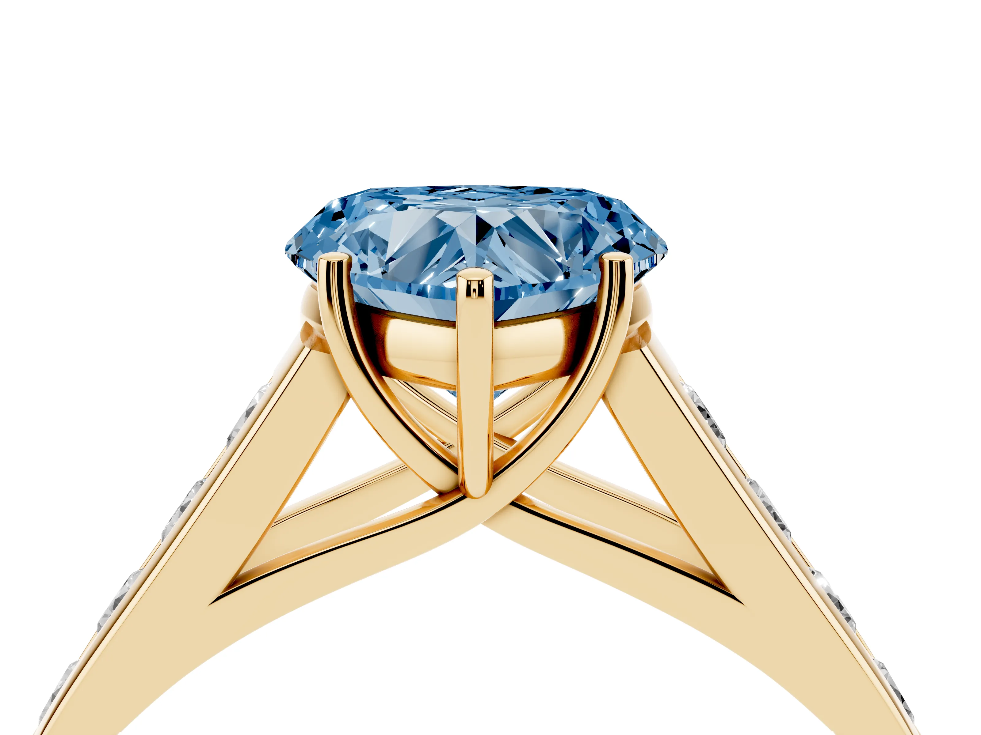 Fancy Blue Heart Cut Diamond Solitaire Channel-Set Engagement Ring Set in Yellow gold with Prong Setting