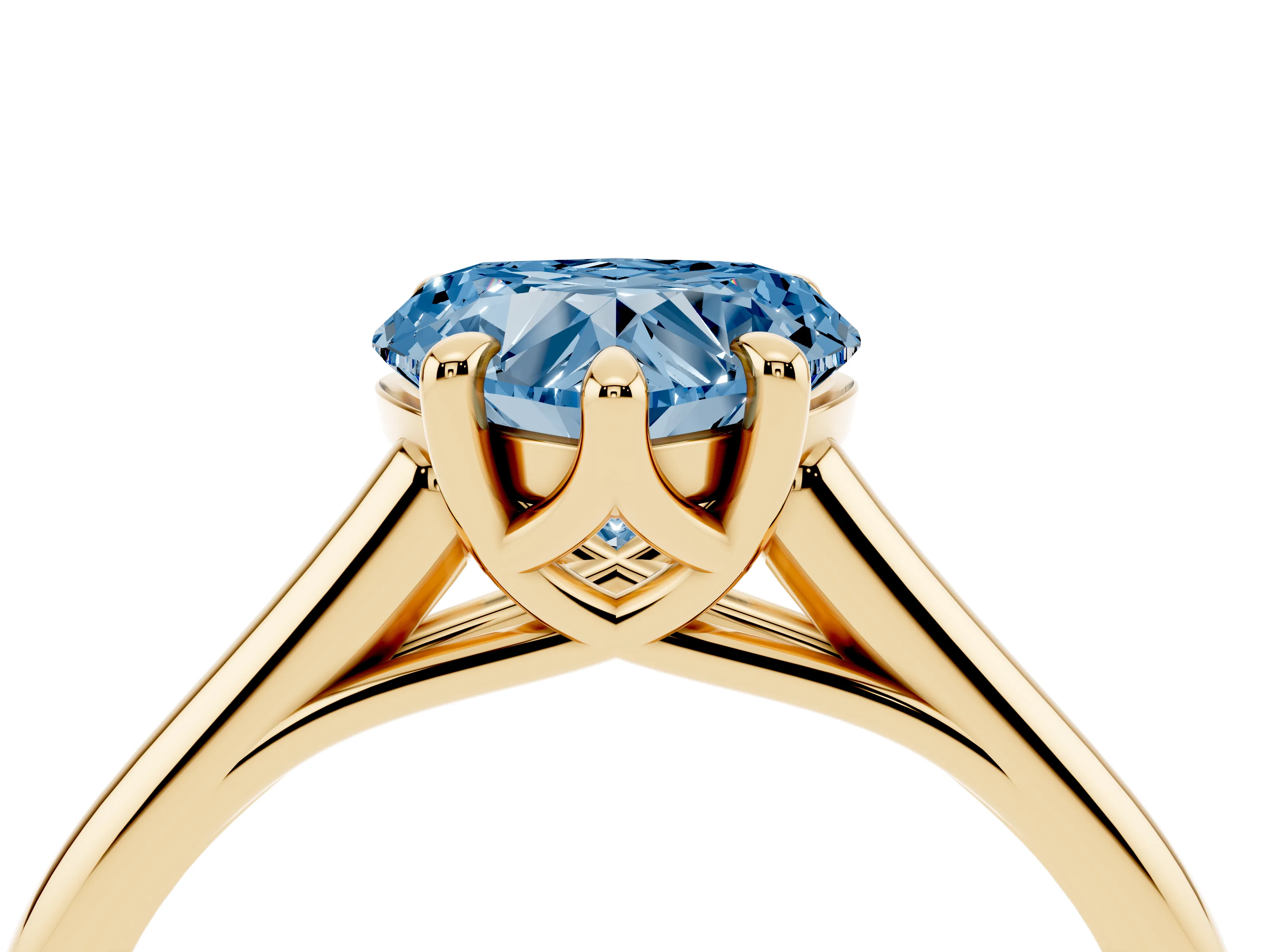 Fancy Blue Heart Cut Diamond Solitaire Engagement Ring Set in Yellow gold with Prong Setting and Plain Classic Band