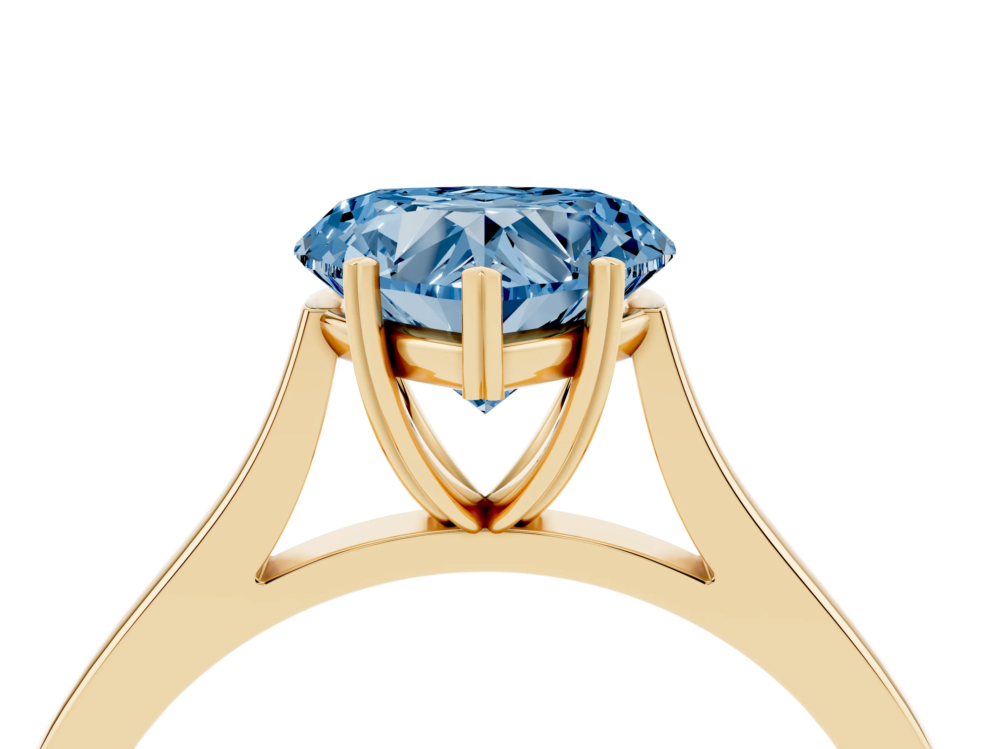 Fancy Blue Heart Cut Diamond Solitaire Heart Prong Engagement Ring Set in Yellow gold with Tapered Band