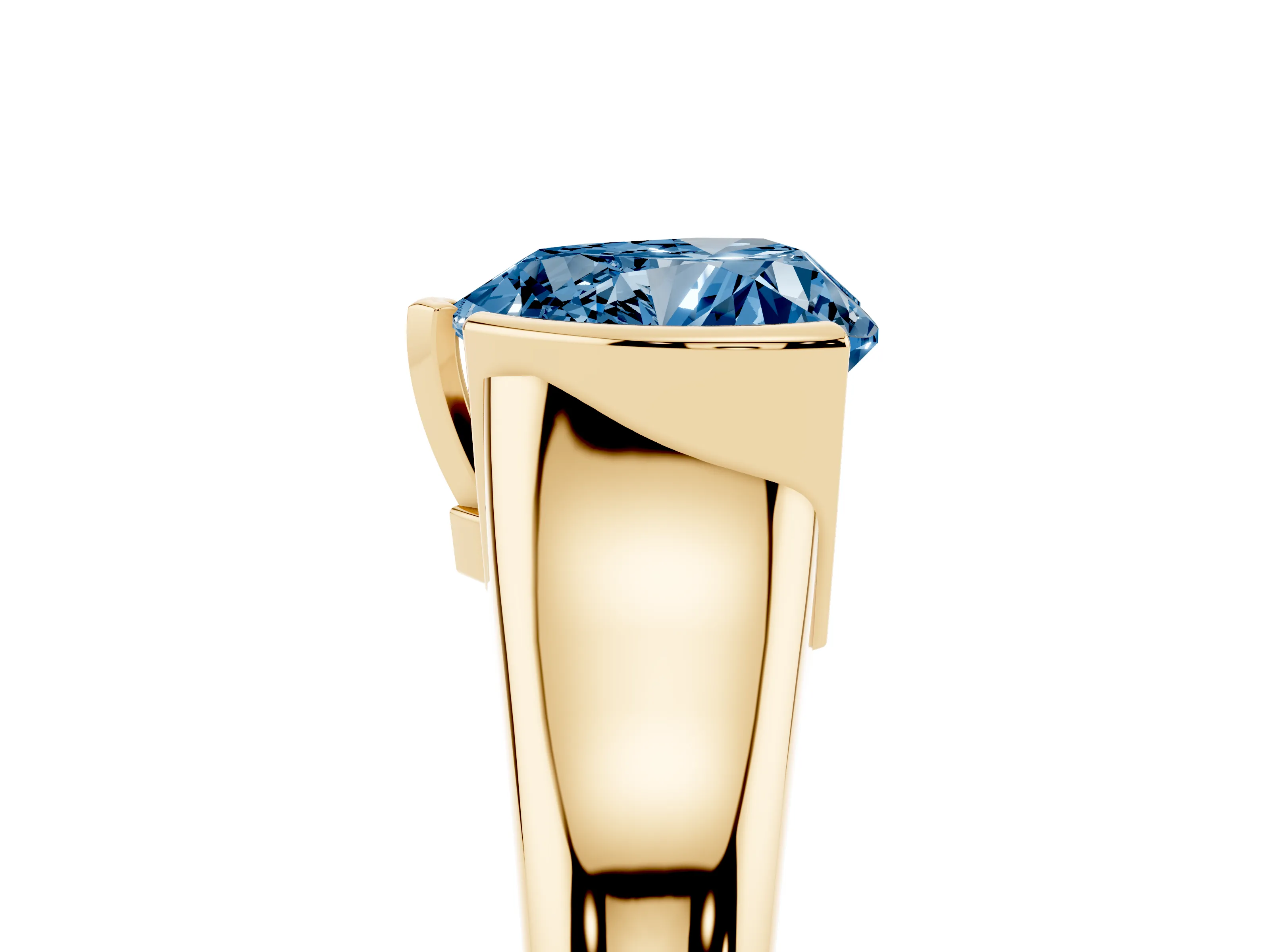 Fancy Blue Heart Cut Diamond Solitaire Tension Set Ring Set in Yellow gold with Split Shank Band