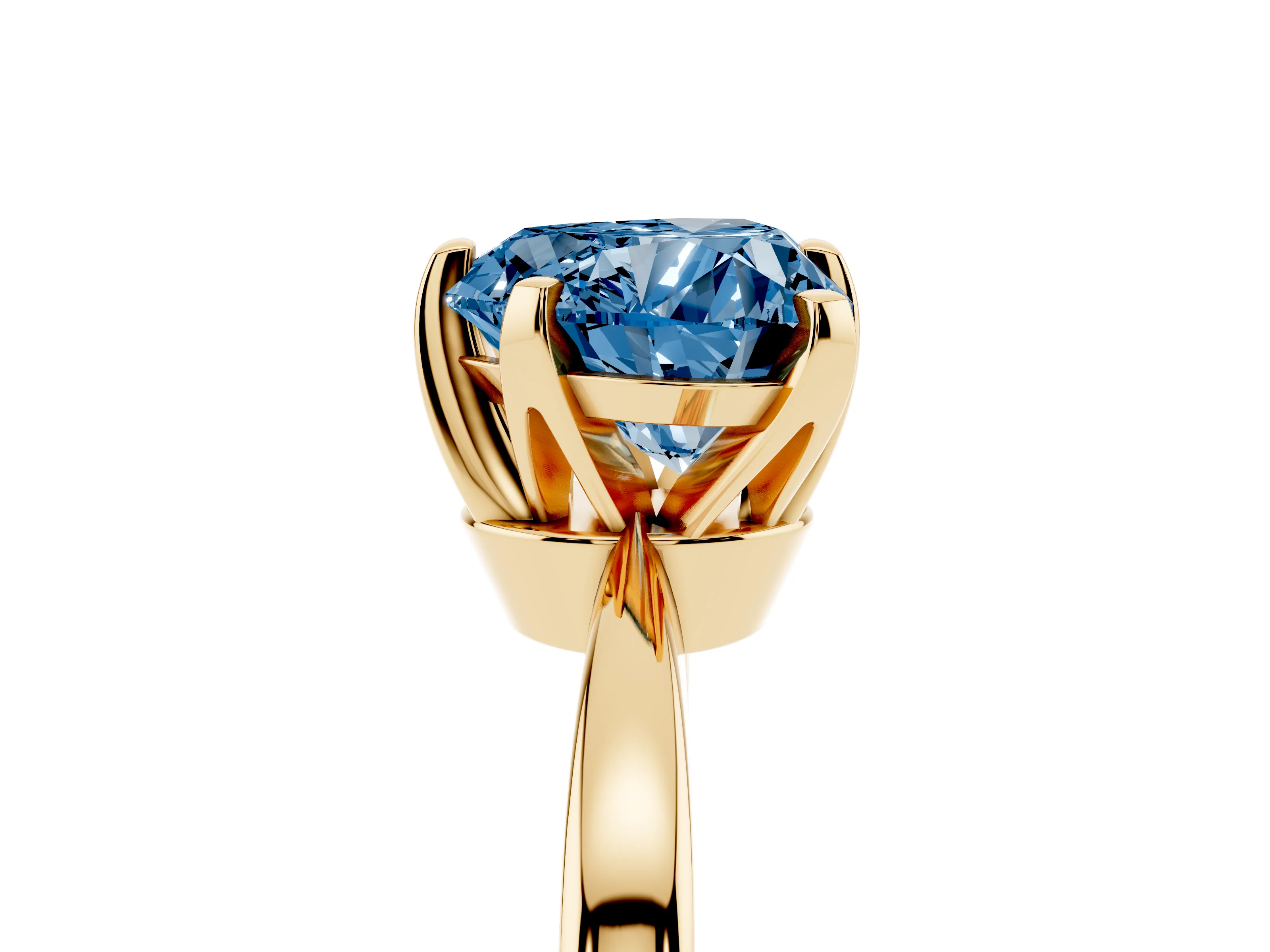Fancy Blue Heart Cut Diamond Solitaire Engagement Ring Set in Yellow gold with Slim Tapered Solitaire Band