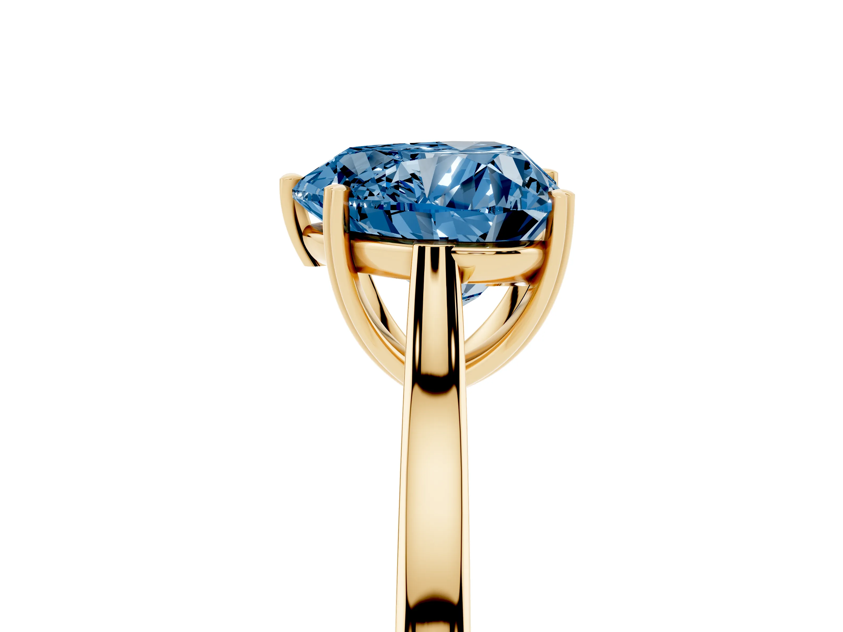 Fancy Blue Heart Cut Diamond Solitaire Heart Prong Engagement Ring Set in Yellow gold with Tapered Band