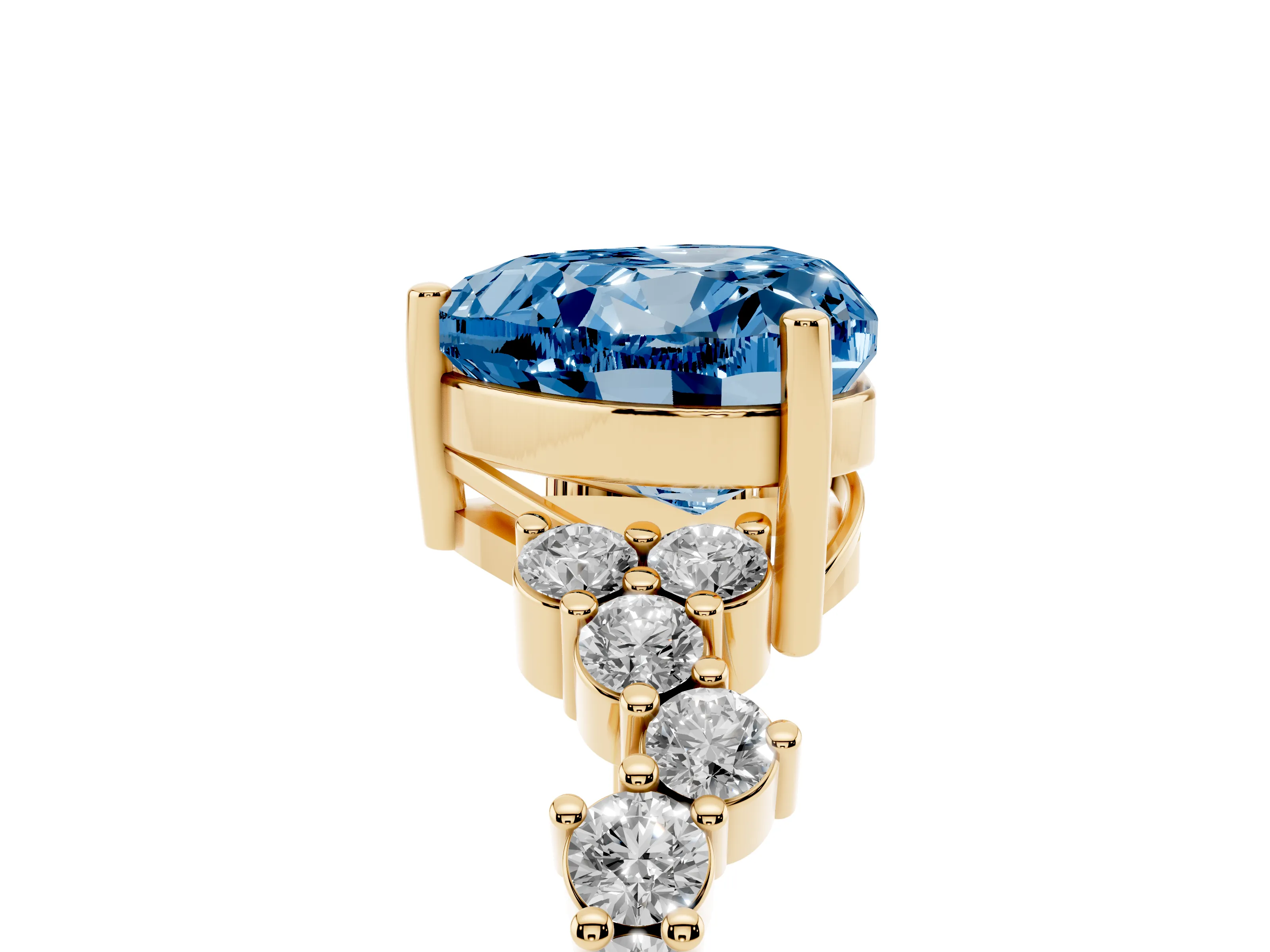 Fancy Blue Heart Cut Diamond Ring Set in Yellow gold with Scattered Round Accents