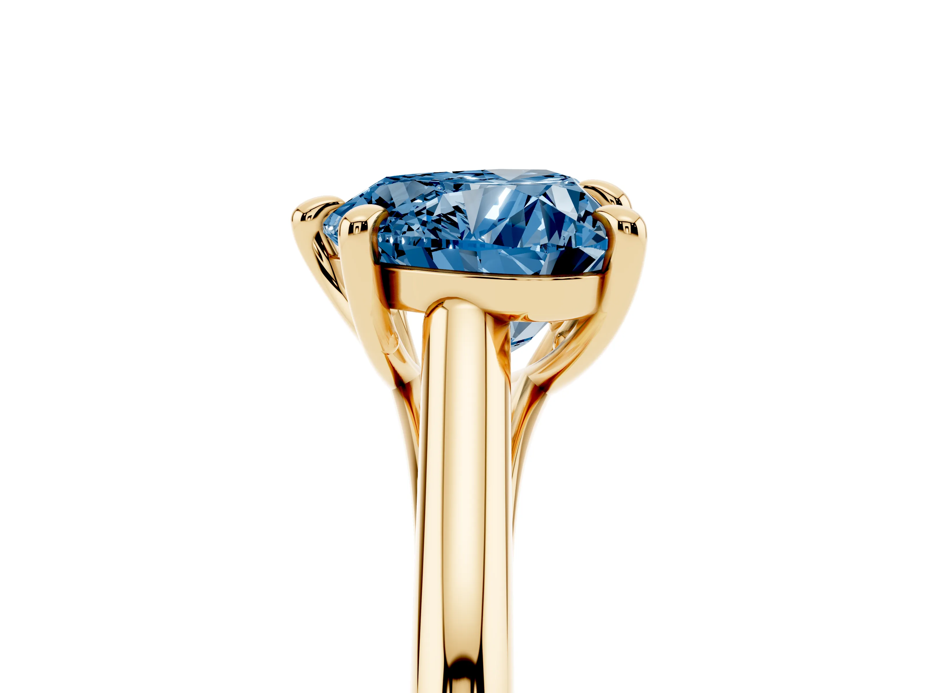 Fancy Blue Heart Cut Diamond Solitaire Engagement Ring Set in Yellow gold with Prong Setting and Plain Classic Band