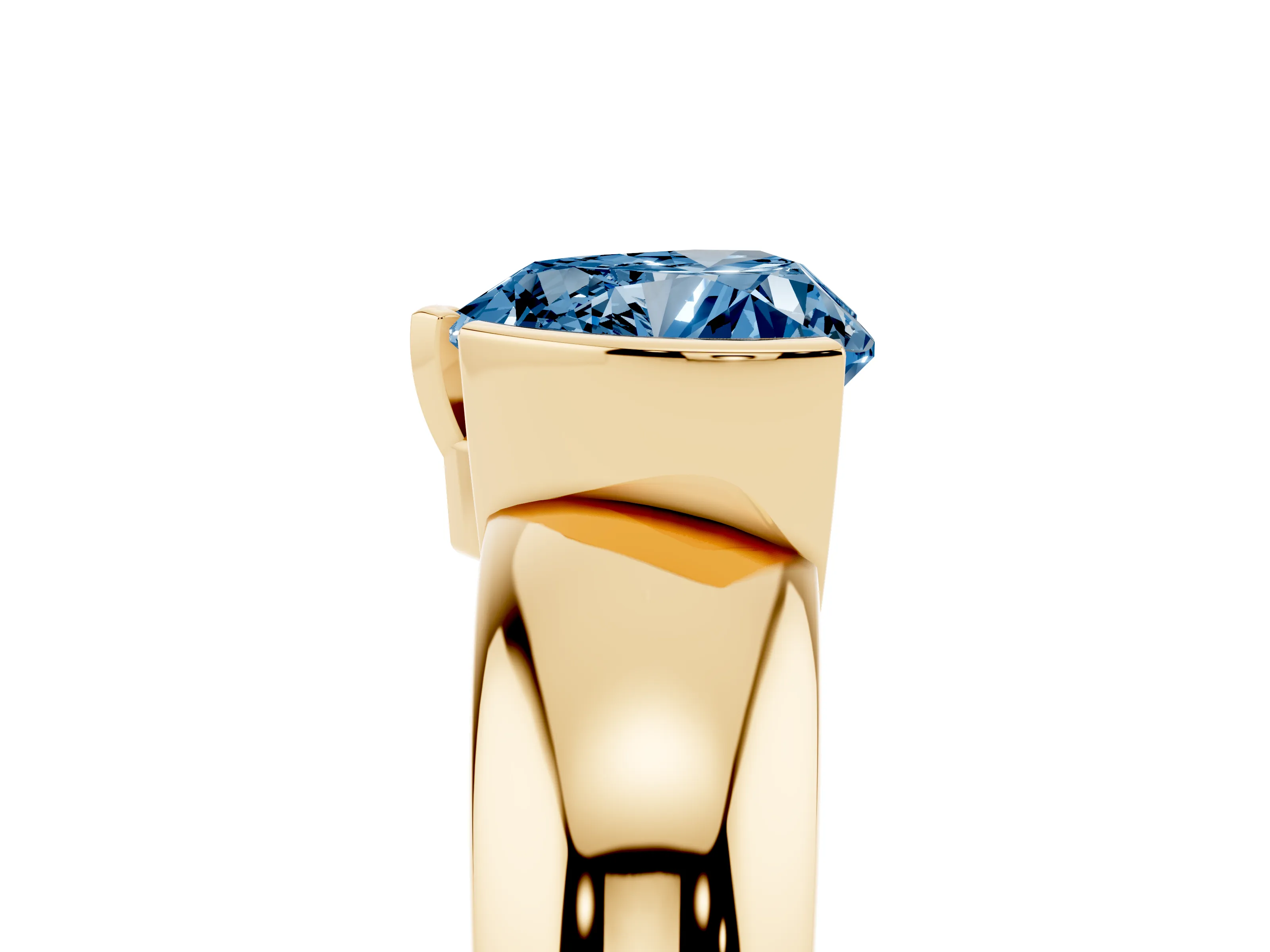 Fancy Blue Heart Cut Diamond Solitaire Tension Set Ring Set in Yellow gold with Wide Band