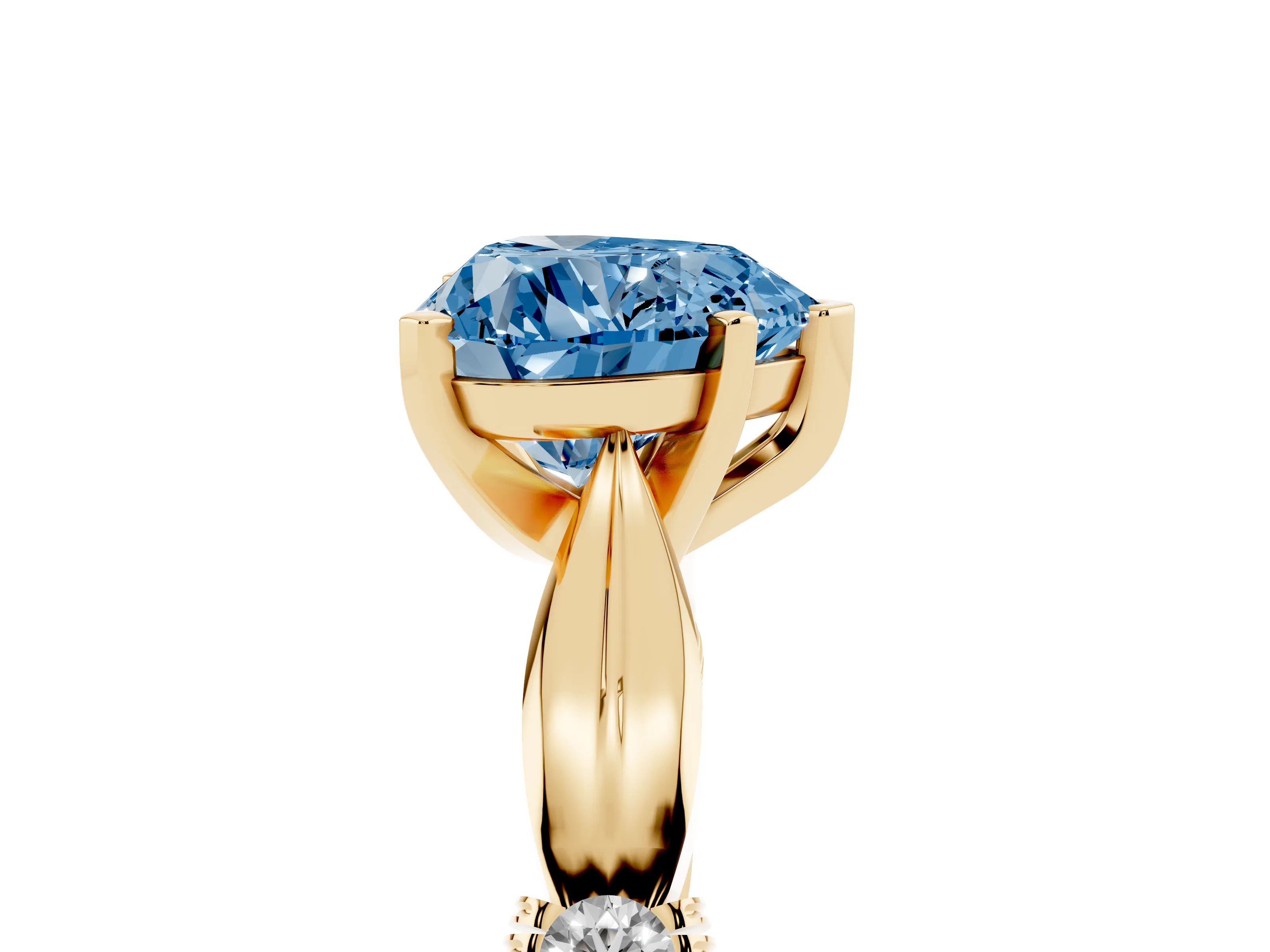Fancy Blue Heart Cut Diamond Solitaire Twisted Band Ring Set in Yellow gold with Accent Stones and Prong Setting