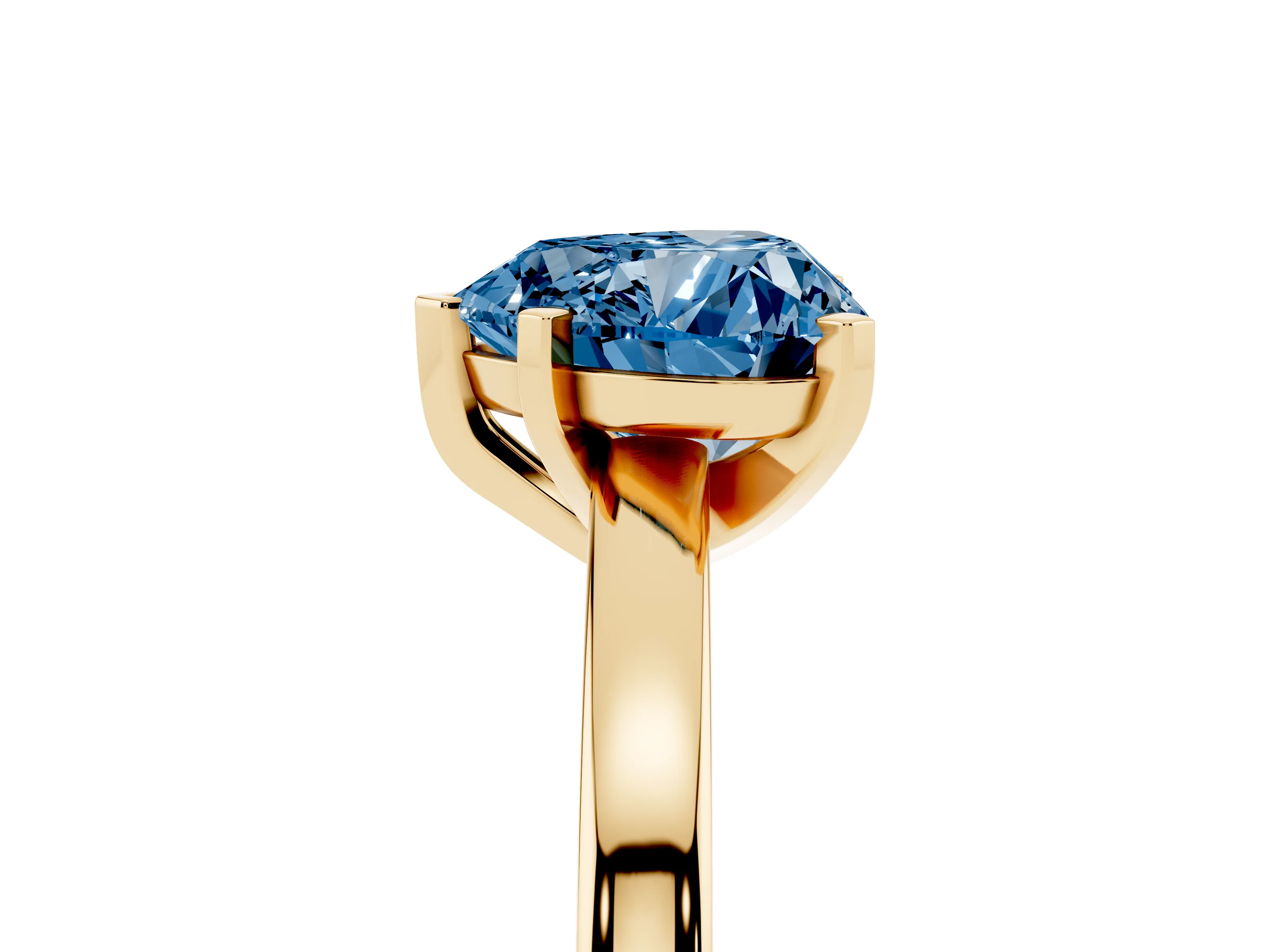 Fancy Blue Heart Cut Diamond Solitaire Engagement Ring Set in Yellow gold with Prong Setting on a Classic Band