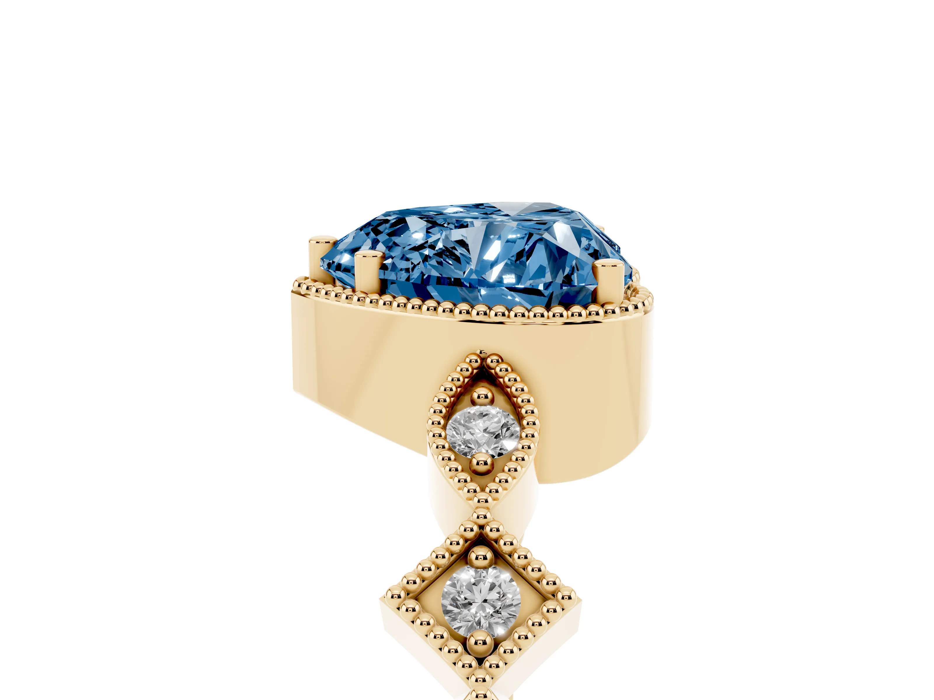 Fancy Blue Heart Cut Diamond Milgrain Marquise Twist Band Ring Set in Yellow gold with Prong Setting