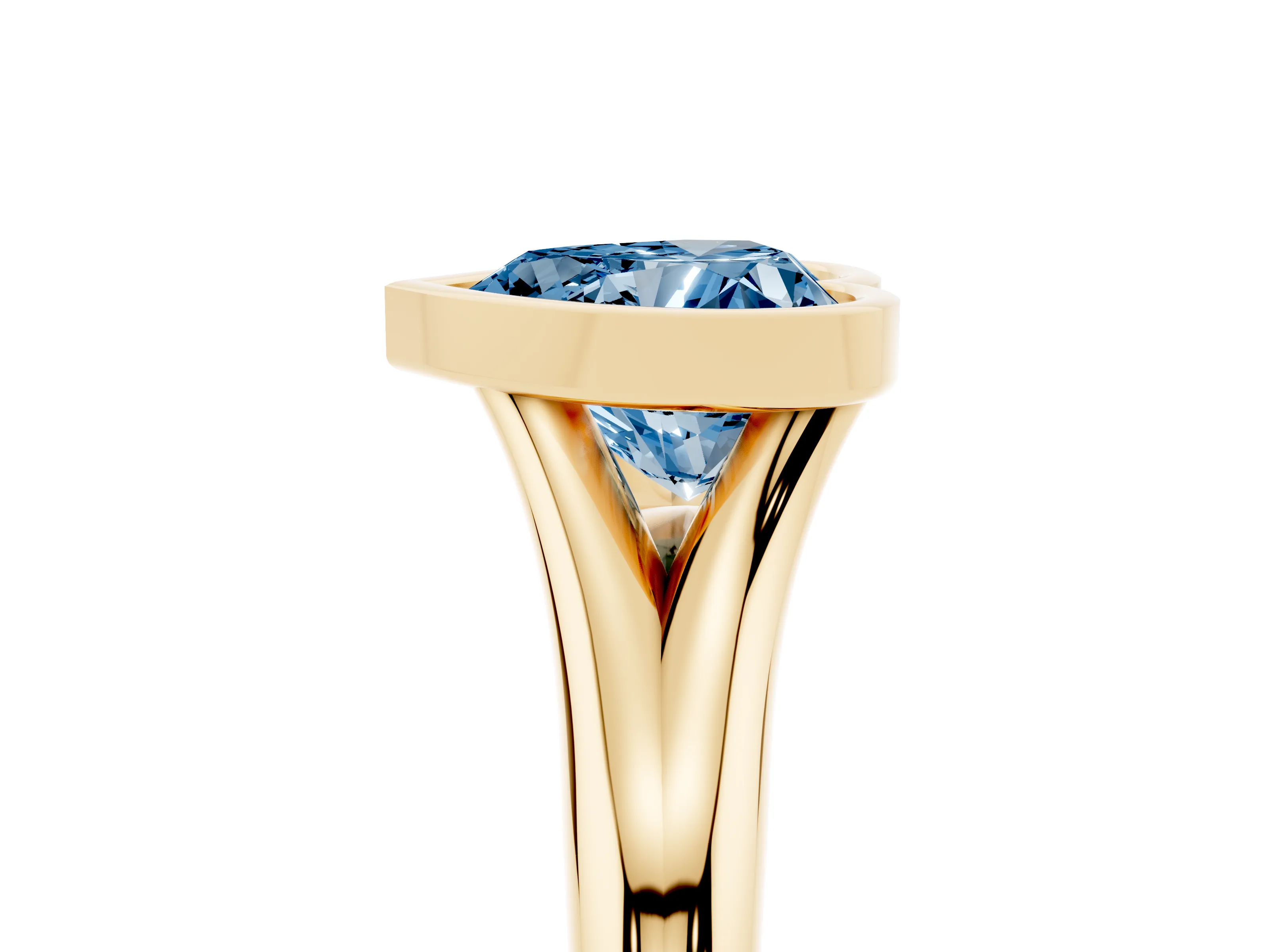 Fancy Blue Bezel Set Heart Cut Diamond Solitaire Ring Set in Yellow gold with Smooth Band