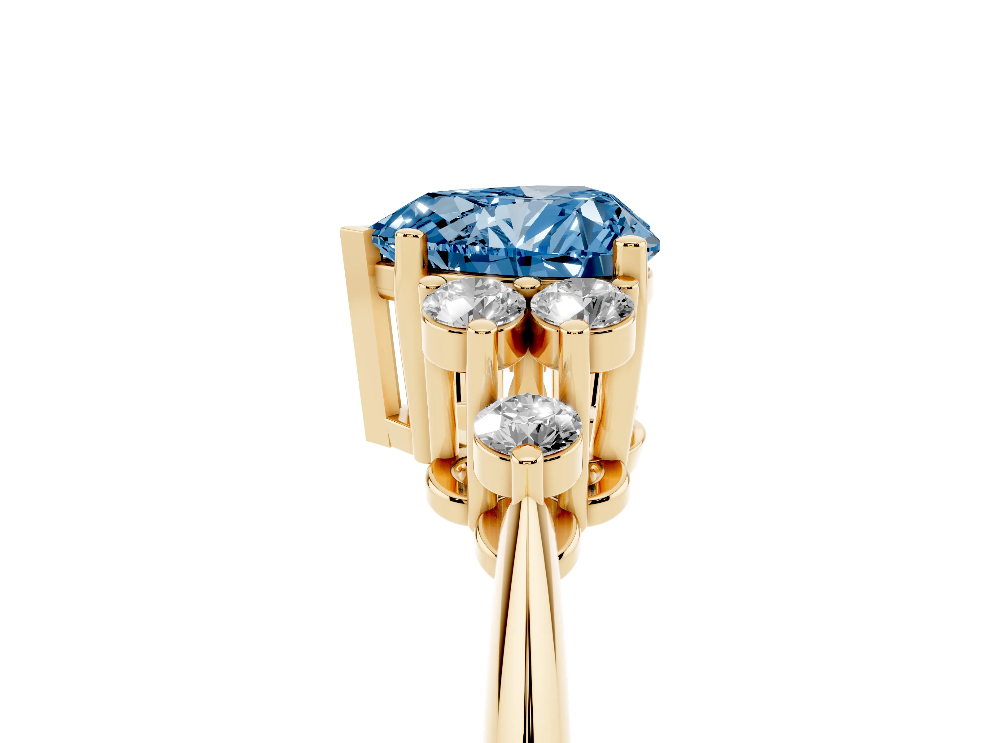 Fancy Blue Heart Cut Diamond Cluster Ring Set in Yellow gold with Plain Band and Prong Setting