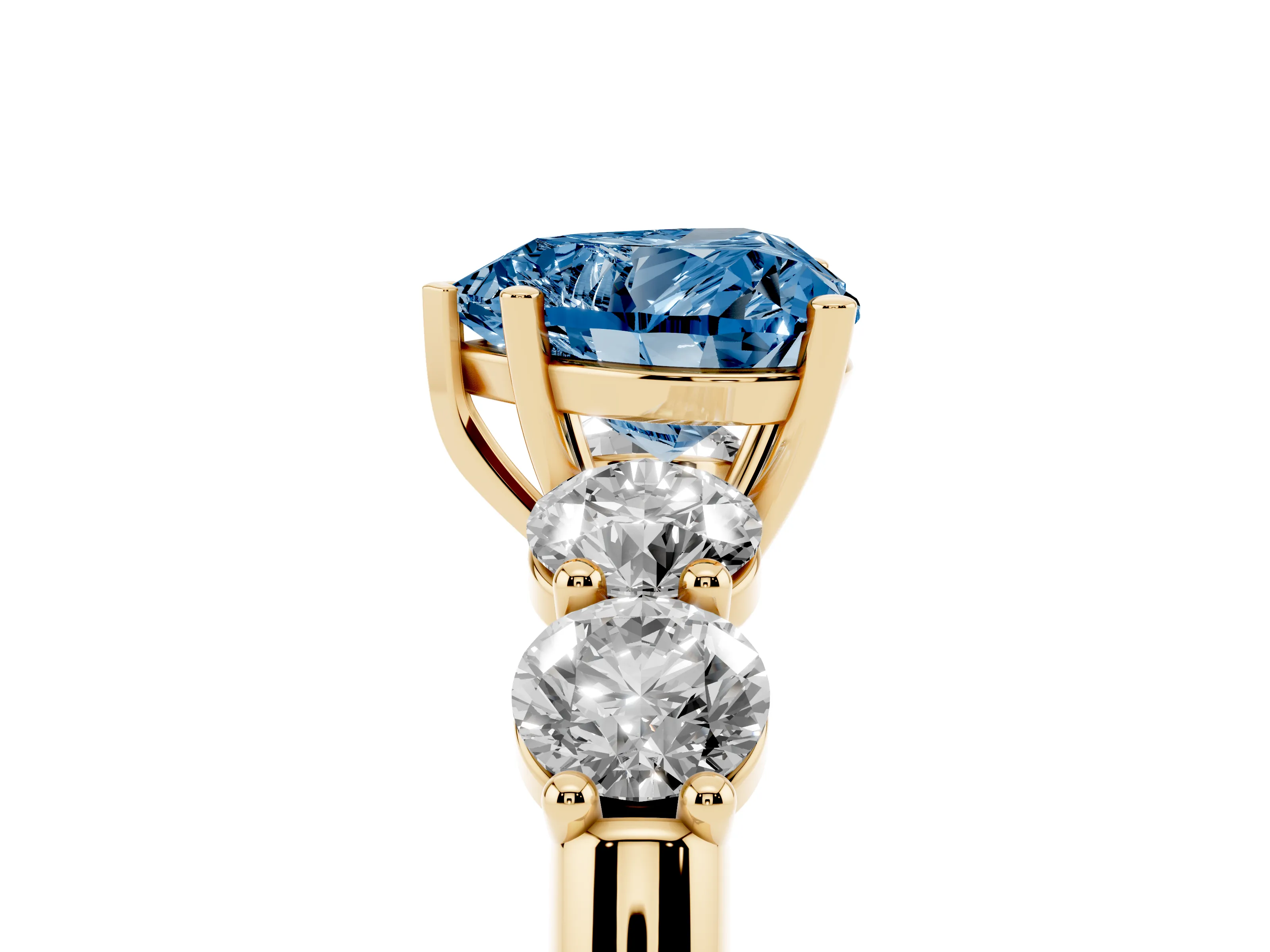 Fancy Blue Heart Cut Diamond Five-Stone Prong Set Ring Set in Yellow gold with Classic Band