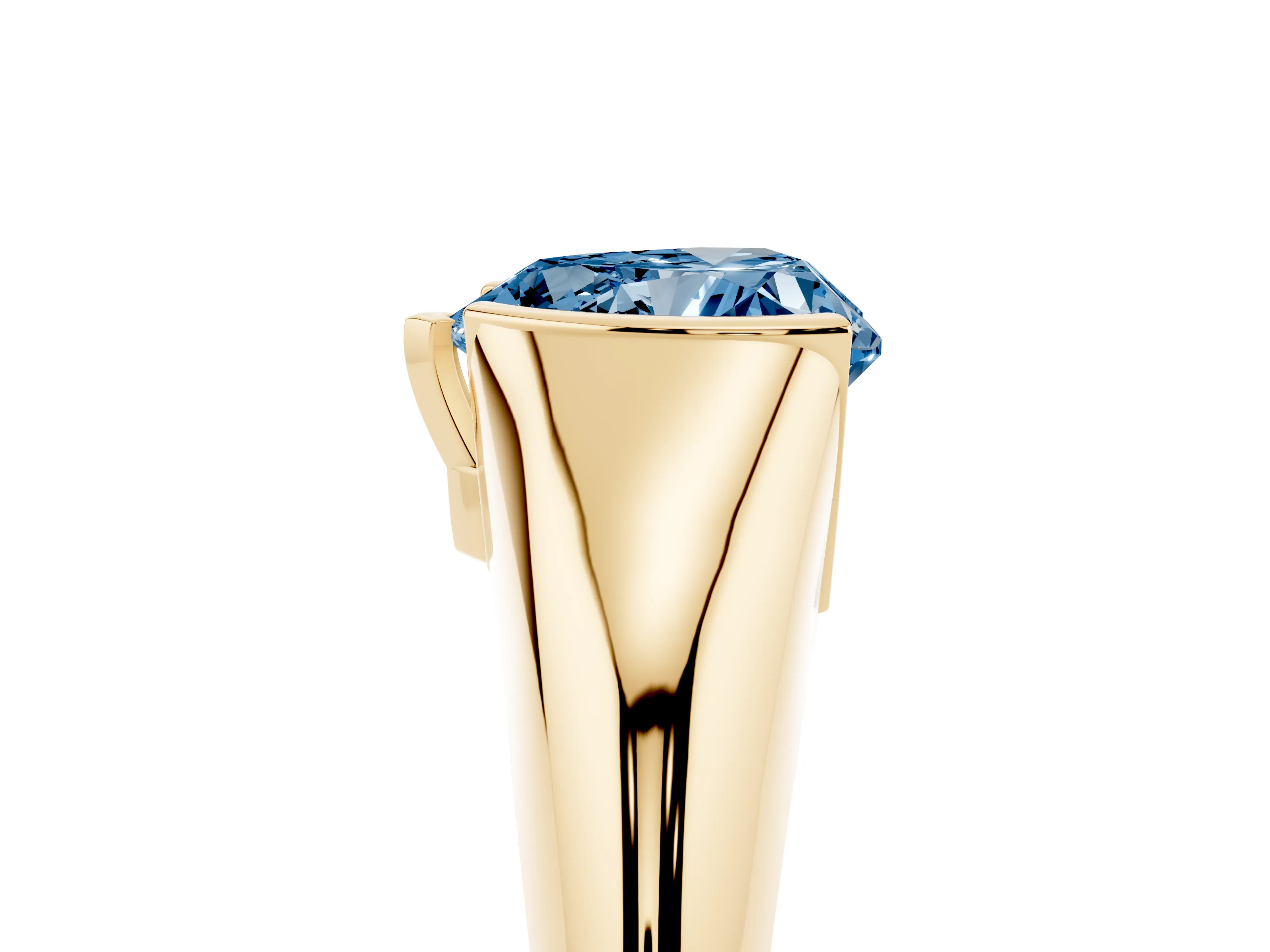 Fancy Blue Heart Cut Diamond Solitaire Tension Set Ring Set in Yellow gold