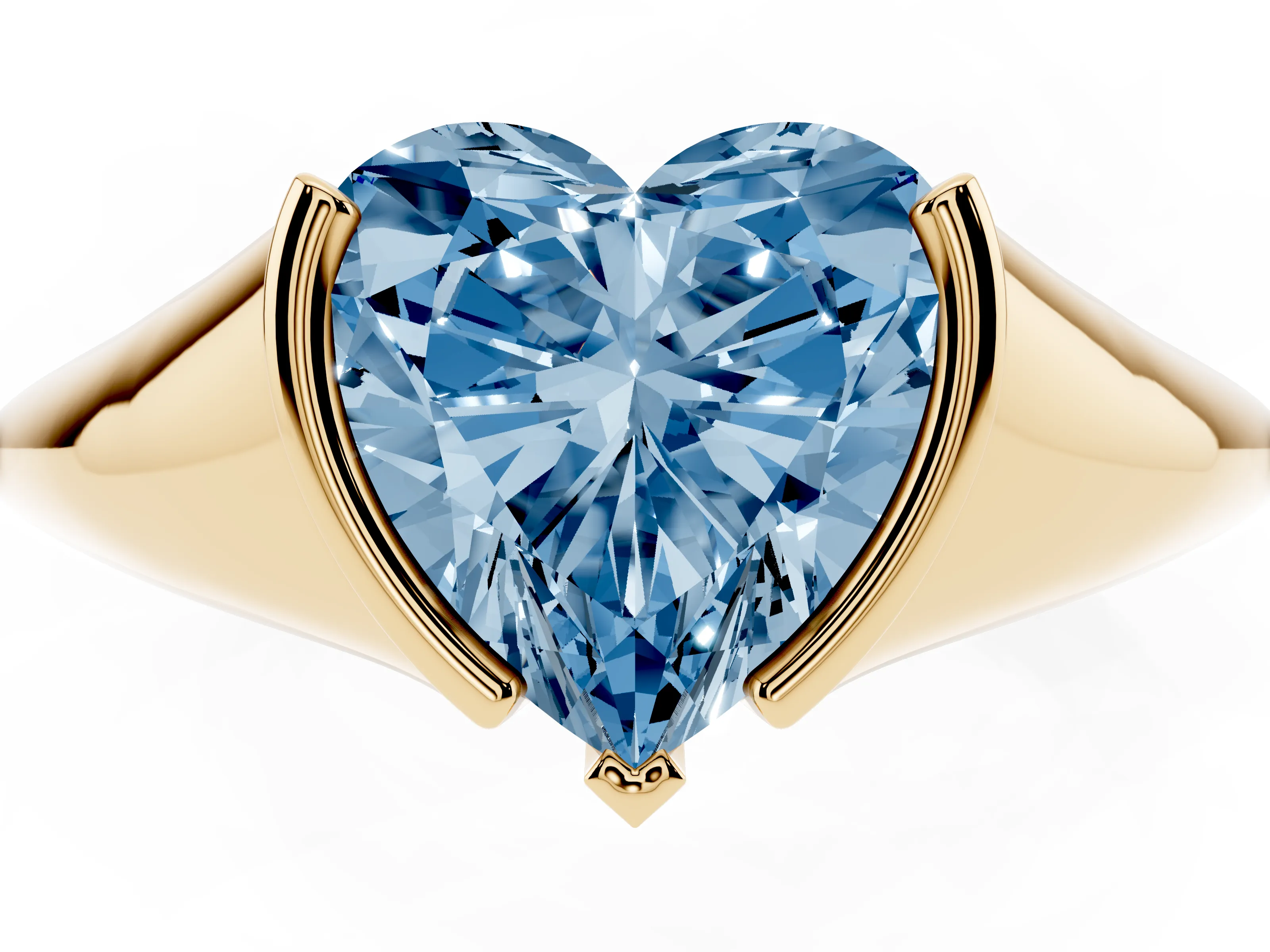 Fancy Blue Heart Cut Diamond Solitaire Tension Set Ring Set in Yellow gold