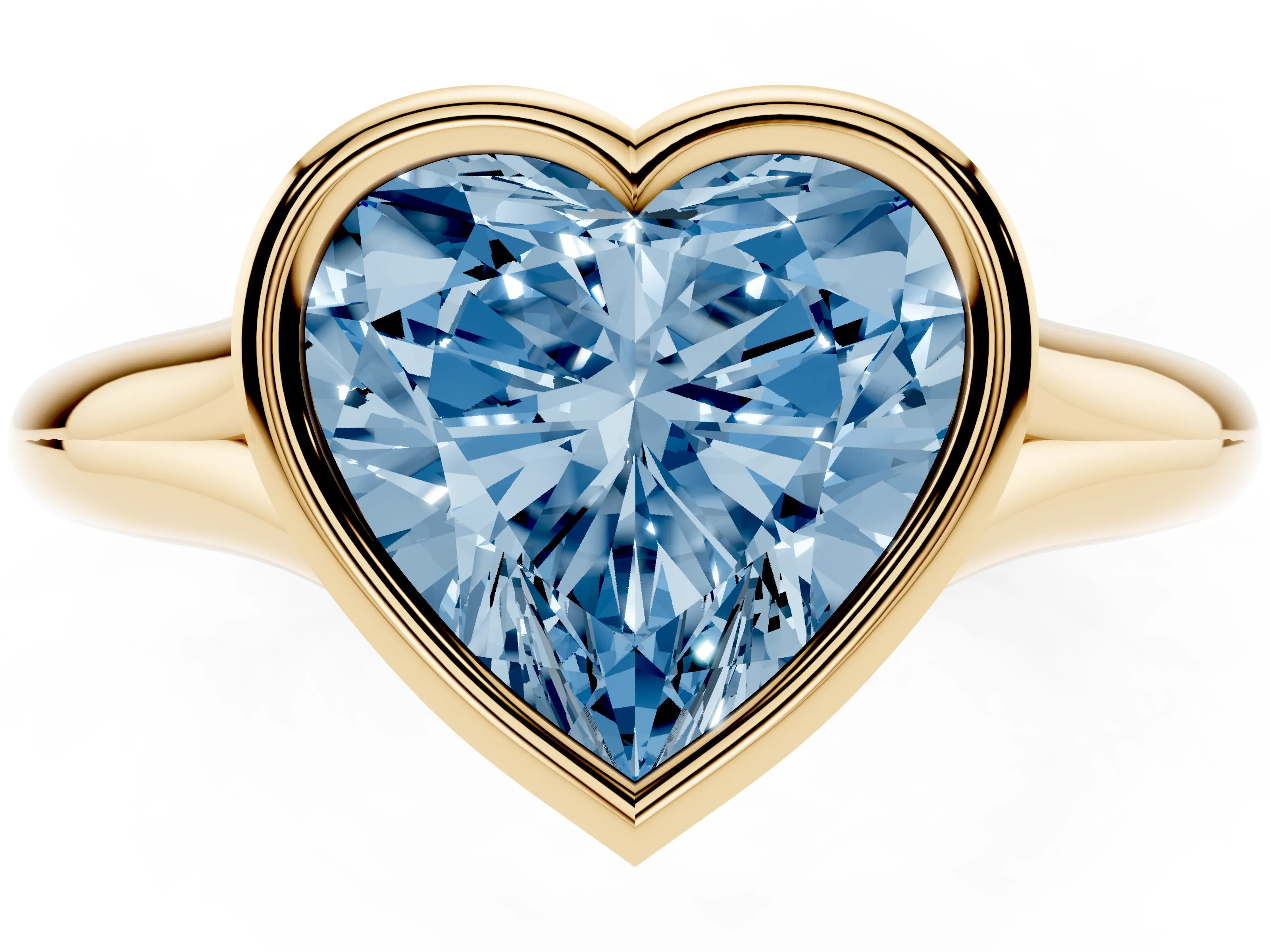 Fancy Blue Bezel Set Heart Cut Diamond Solitaire Ring Set in Yellow gold with Smooth Band