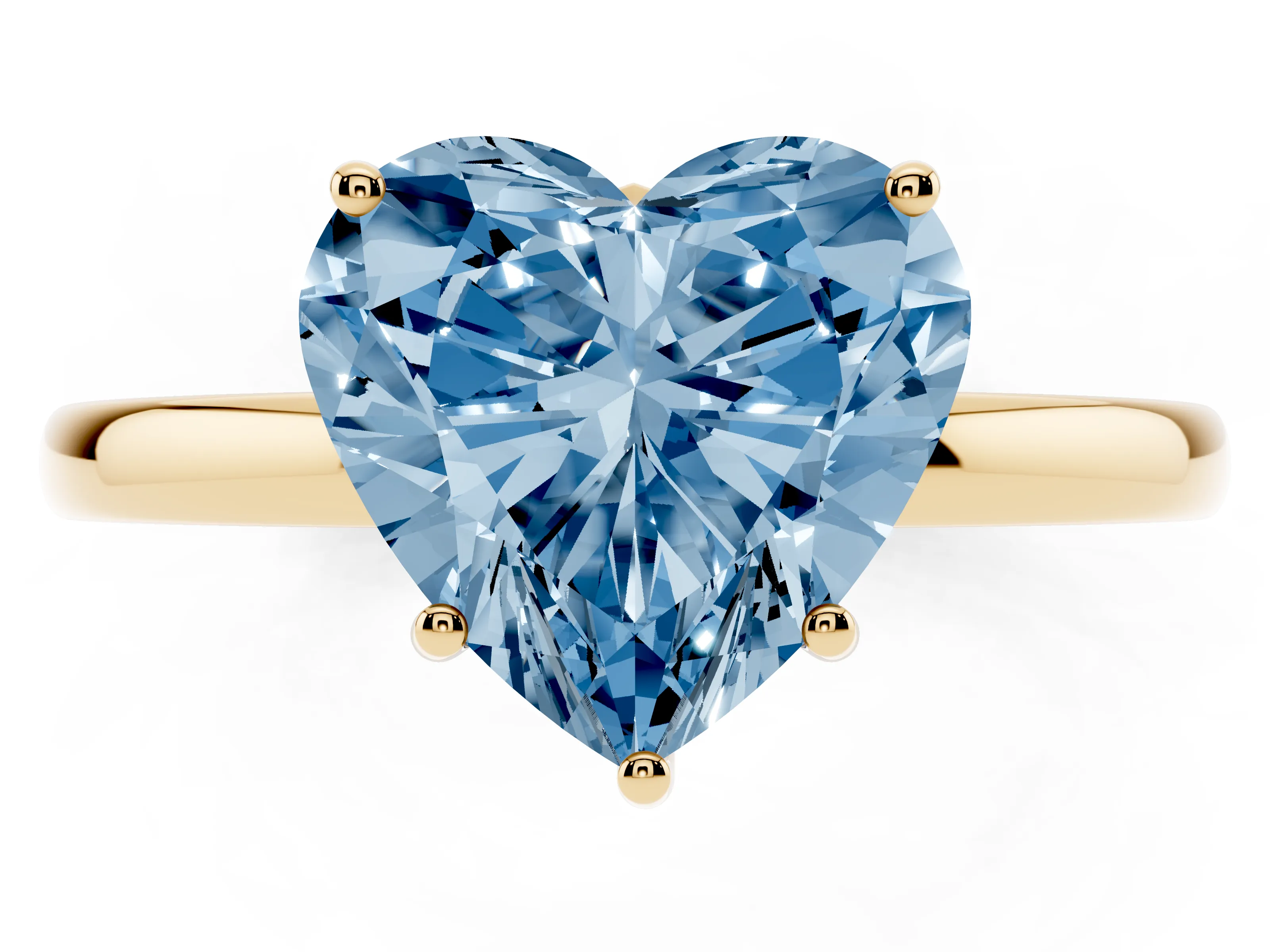 Fancy Blue Heart Cut Diamond Solitaire Ring Set in Yellow gold with Plain Band and Prong Setting
