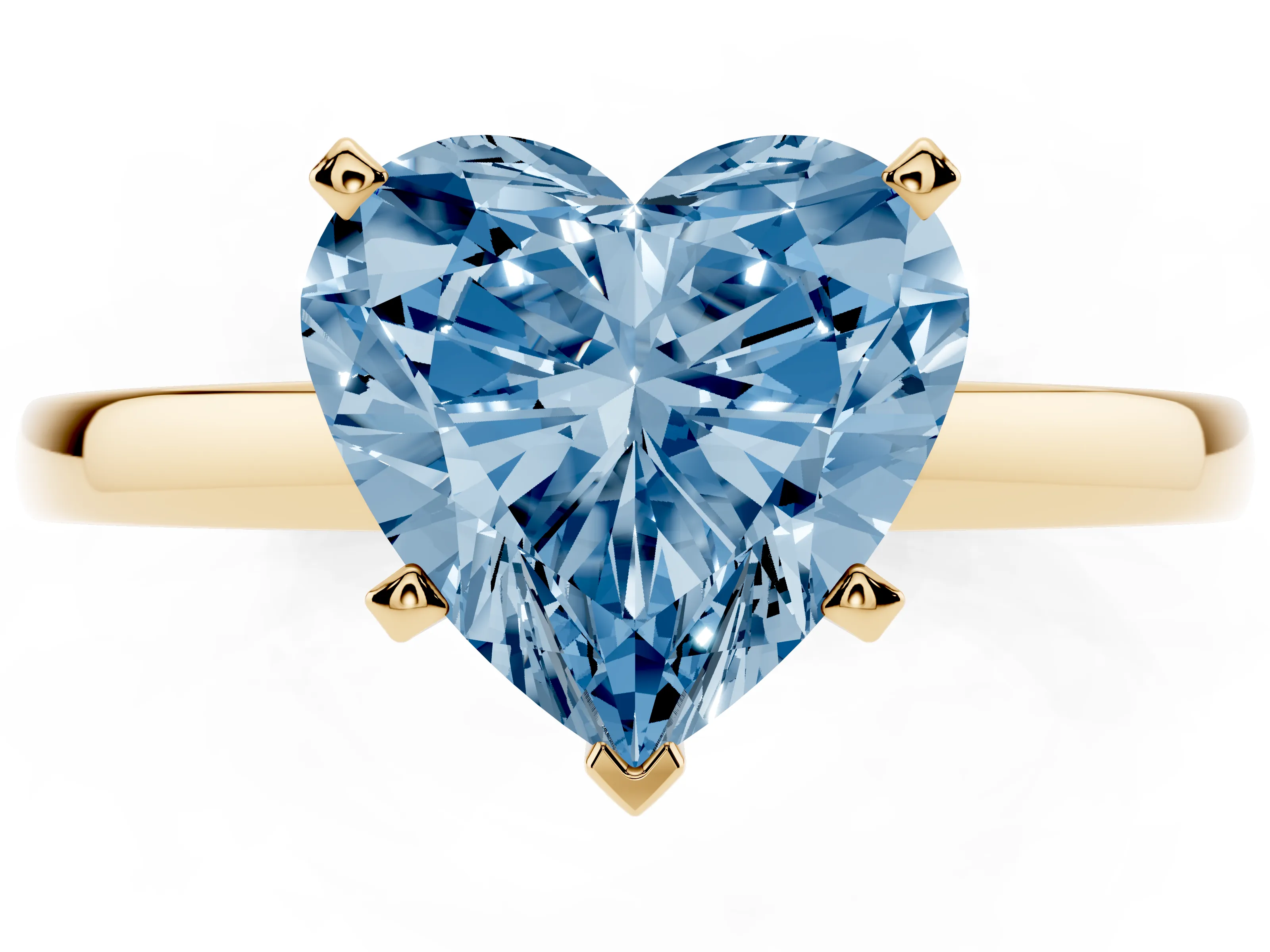 Fancy Blue Heart Cut Diamond Solitaire Engagement Ring Set in Yellow gold with Prong Setting on a Classic Band