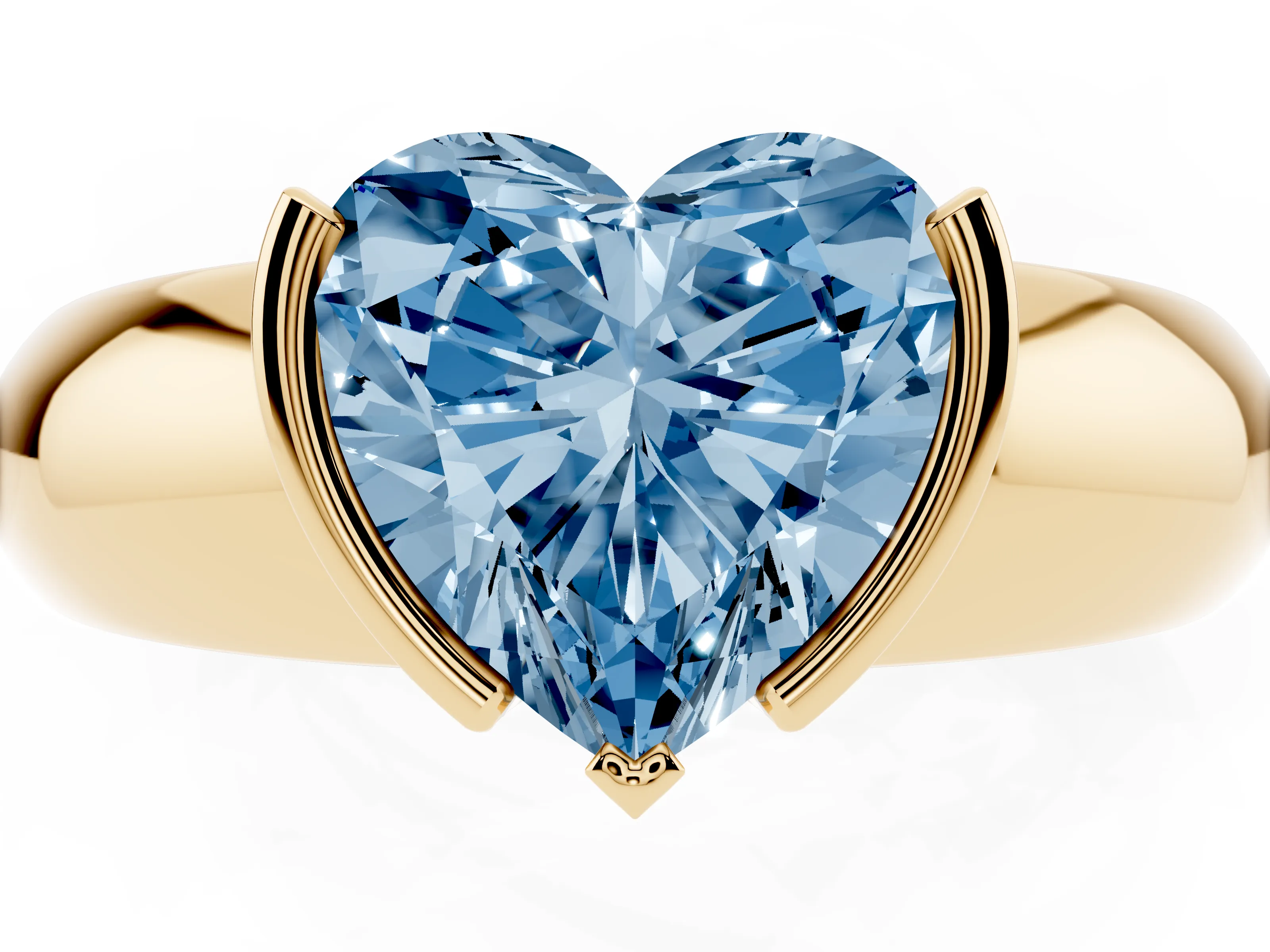 Fancy Blue Heart Cut Diamond Solitaire Tension Set Ring Set in Yellow gold with Wide Band