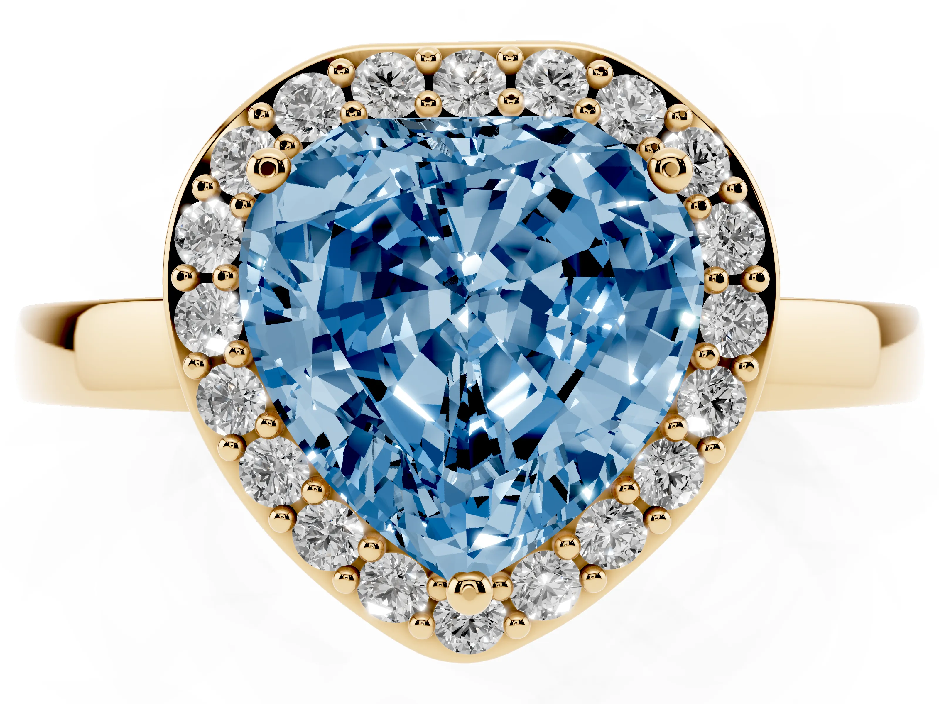 Fancy Blue Heart Cut Diamond Halo Ring Set in Yellow gold with Solitaire Band and Prong Setting