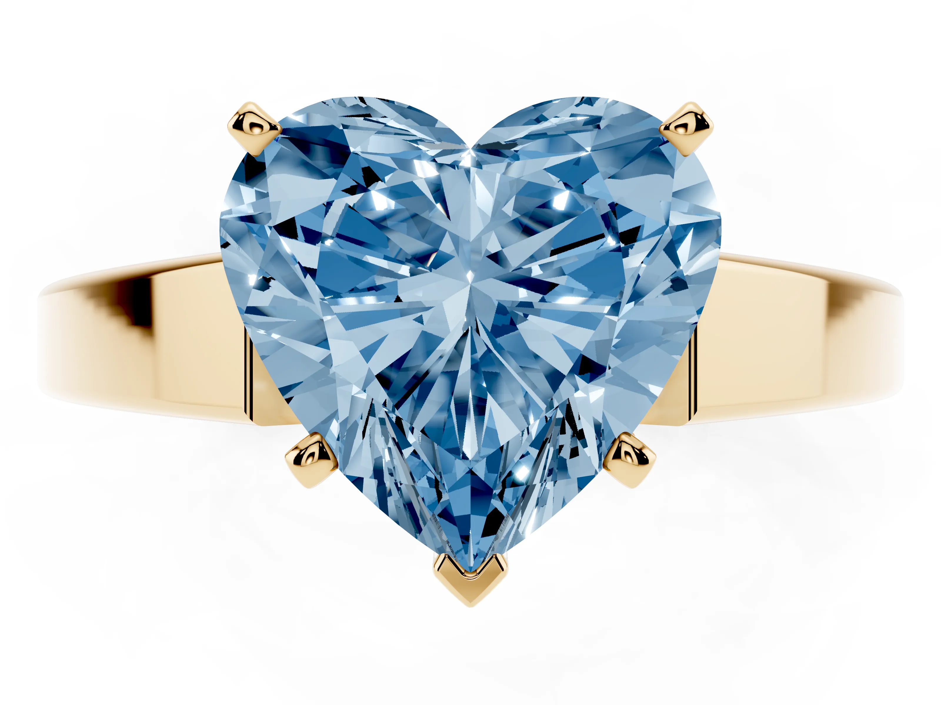 Fancy Blue Heart Cut Diamond Solitaire Engagement Ring Set in Yellow gold with Prong Setting and Tapered Band